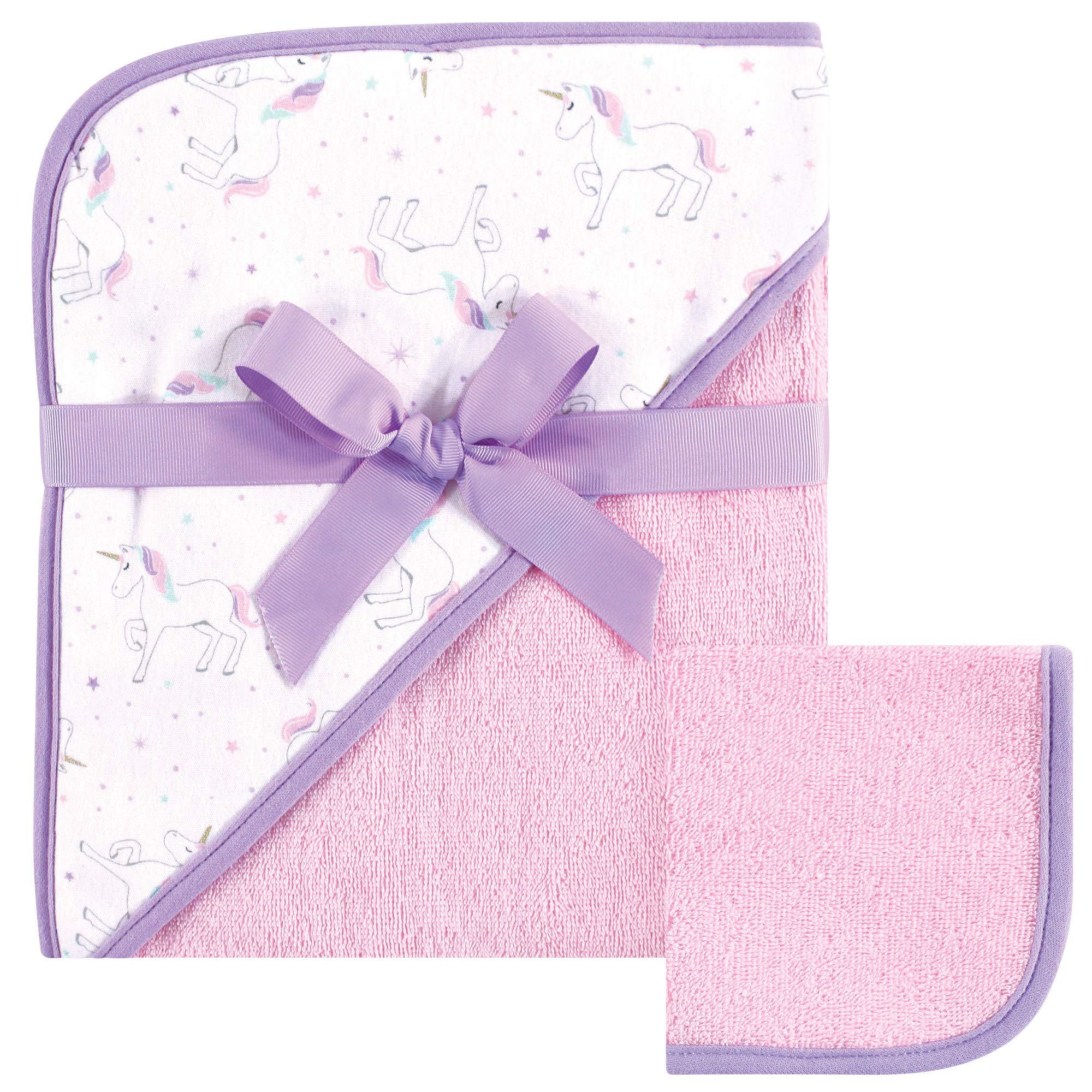 Hudson Baby Print Woven Hooded Towel and Washcloth, Narwhal, One Size