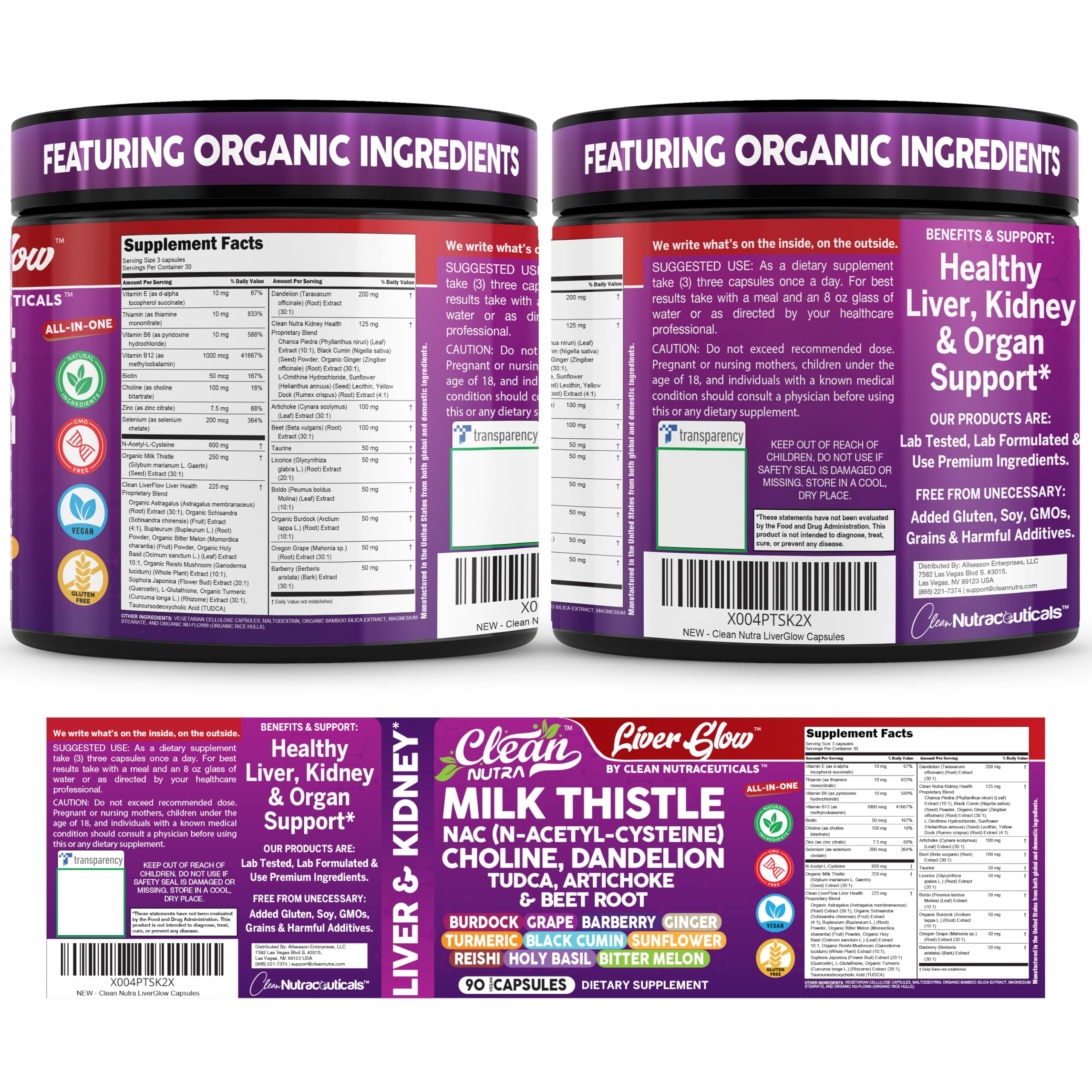 Clean Nutra Organic Milk Thistle Supplement | Liver Cleanse Detox & Repair + NAC Choline Dandelion Root TUDCA Artichoke Beet Root Burdock Holy Basil Kidney & Liver Support 90 Vegan Capsules — Amazon image 9