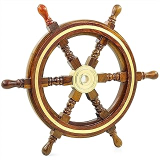 Nagina International Pirate Wheel Marine Steering Wheel, 12 Inch Dia, Brown, Wood, Universal Fit, Boat