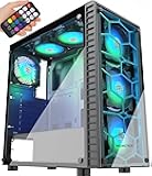 MUSETEX Black ATX Mid-Tower Case Computer Case with 2 Tempered Glass Panels Gaming PC Case USB 3.0 and 6pcs 120mm ARGB Fans