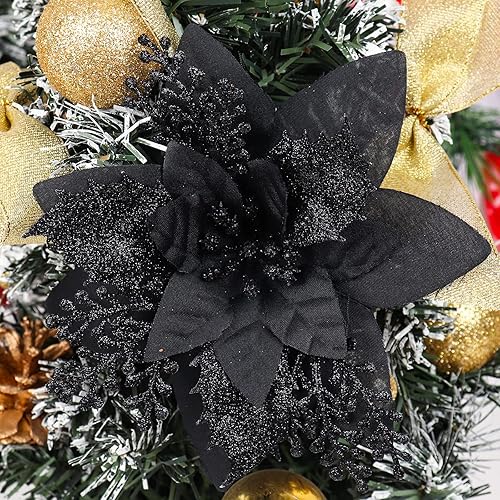 Miniatura 101 de RECUTMS 10 paquetes de flores de Pascua artificiales con purpurina para decoración de bodas, árbol de Navidad, Año Nuevo, guirnalda de Navidad