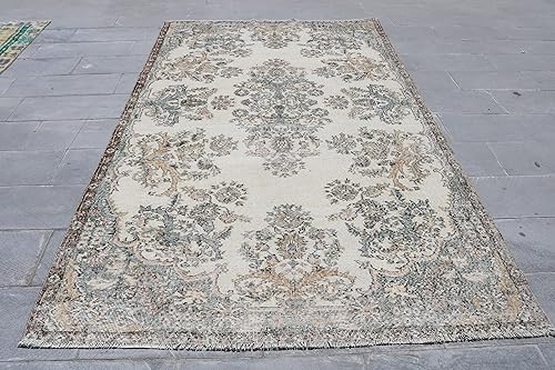 SARIKAYA PILLOW Alfombra turca, grande, de 5.8 x 9.9 pies, vintage, de Oushak, antigua, orgánica, para sala de estar, oriental, hecha a mano, salón