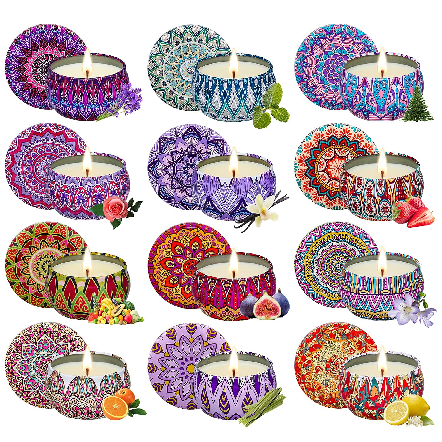 Velas Aromáticas Regalos para Mujer en Navidad, 12 Piezas 2.5 oz Velas Perfumadas de Cera de Soja con 12 Fragancias Personalizadas y cumpleaños para madres, hermanas y novias
