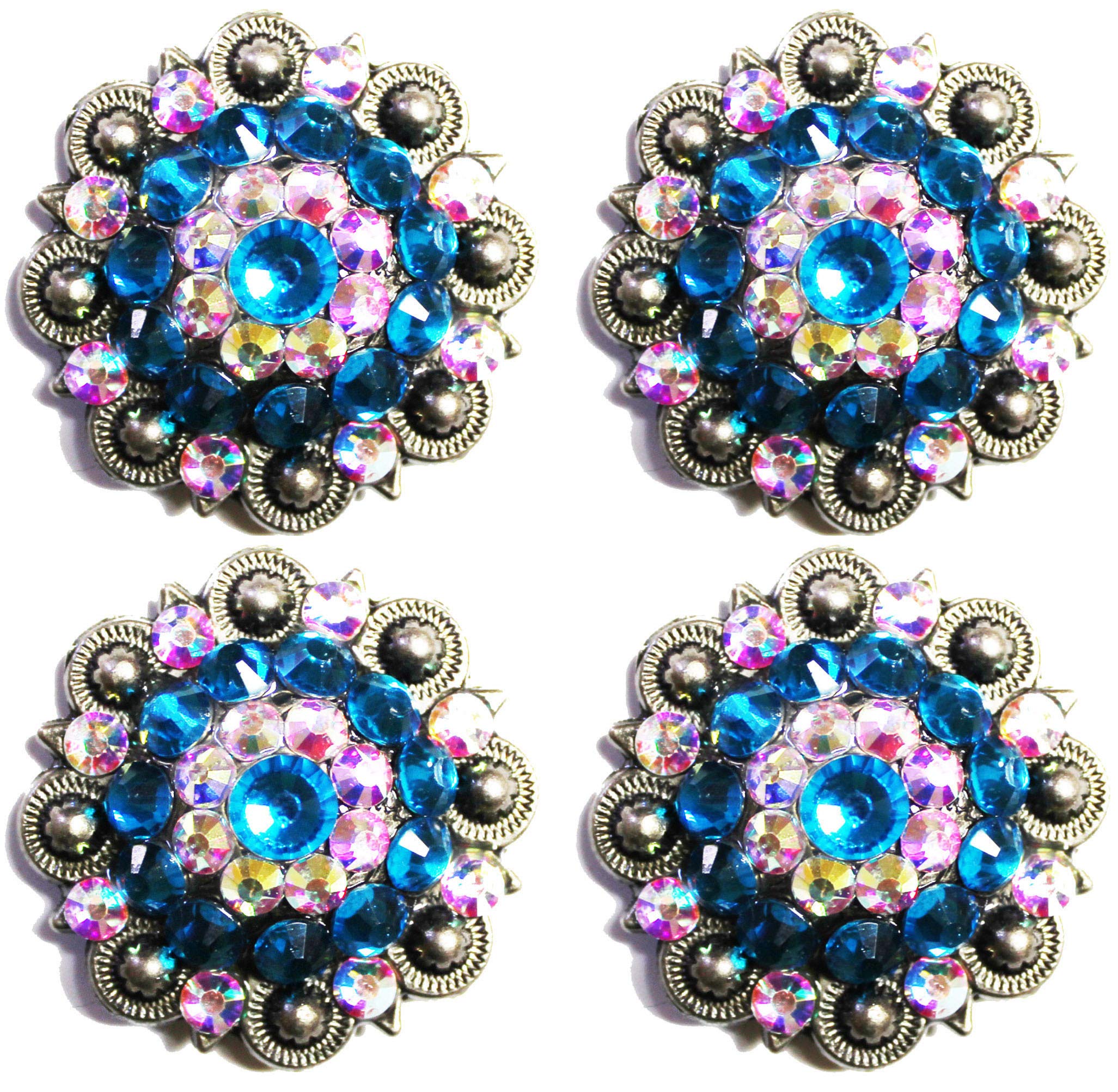 Challenger Tack Lot of 4 Conchos Concho Rhinestone Horse Saddle Western Berry Turquoise CO69