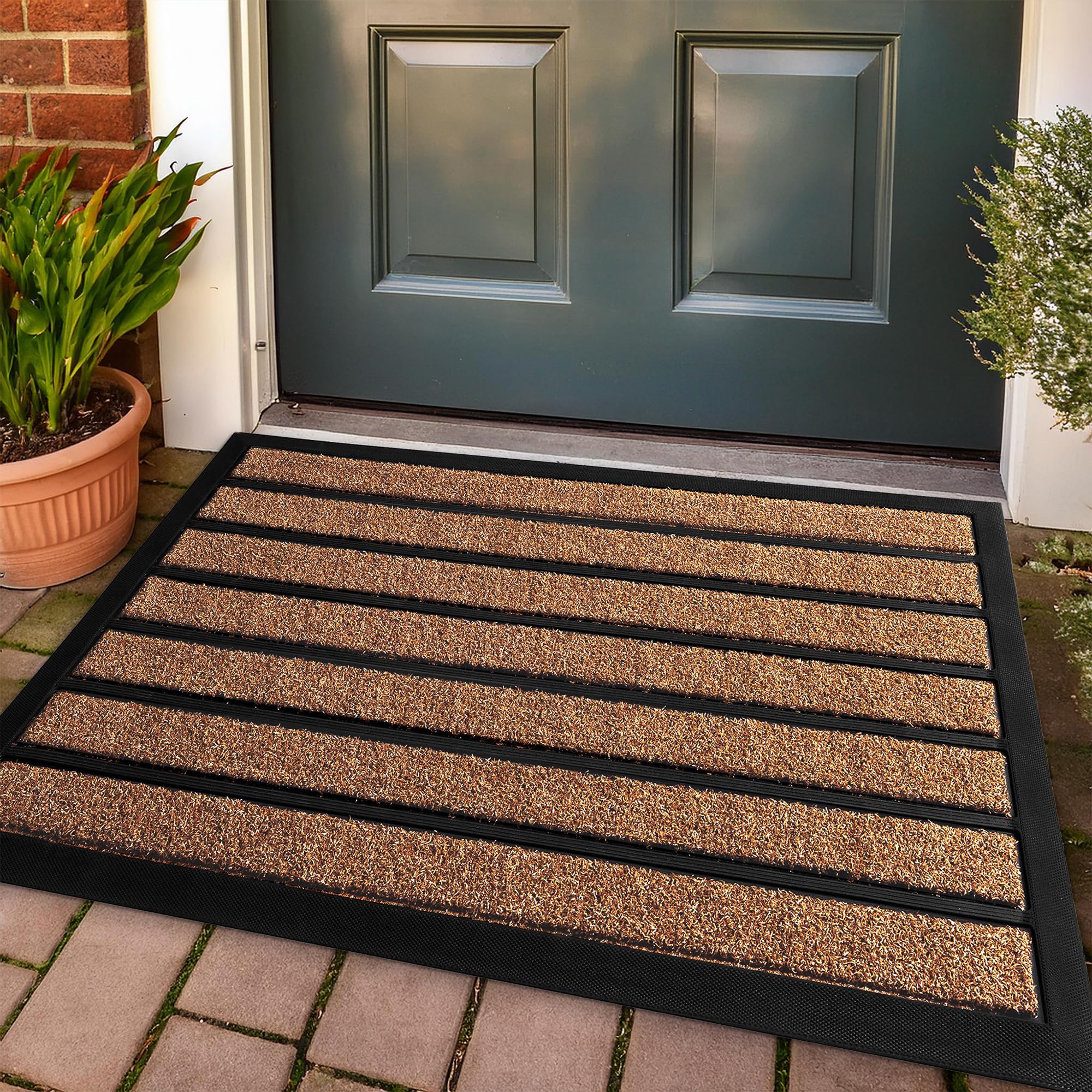 MaxMat Extra Durable Door Mat - Dirt Trapping Outdoor Welcome Mats - Non-Slip Outdoor Door Mats - Low Profile Front Door Mat - Indoor (Light Brown, 30