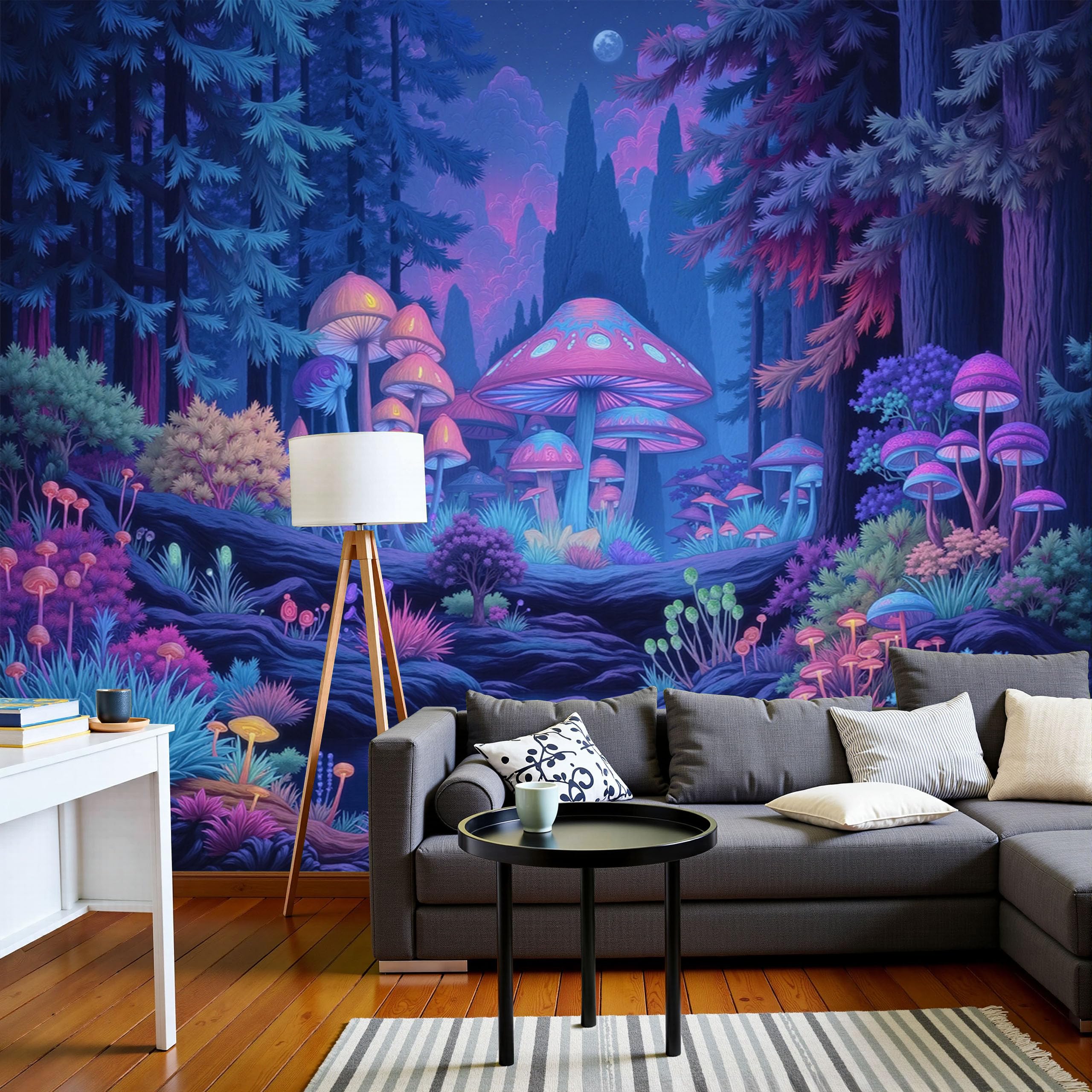 Papier Peint Panoramique Forêt Violette Déco Salon Moderne