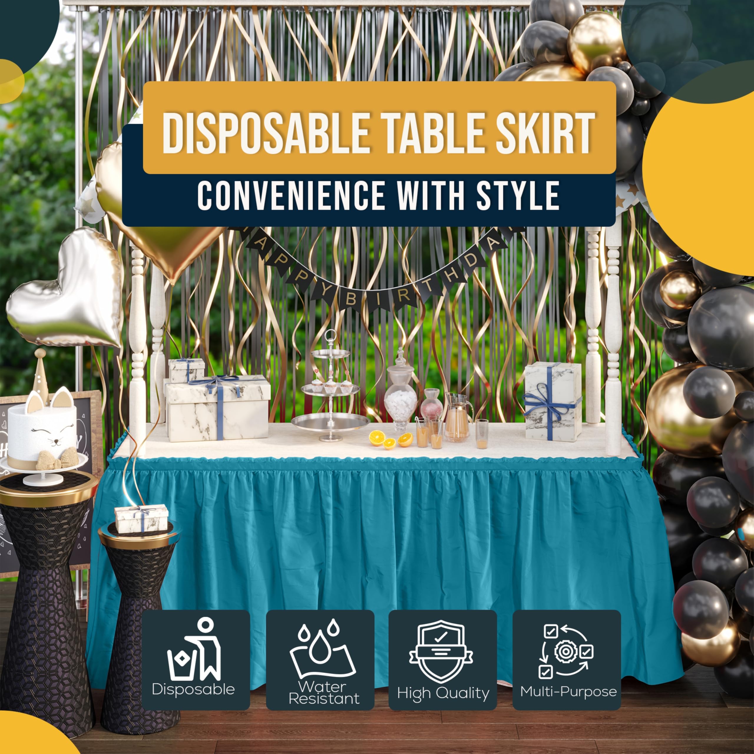 Exquise solide Couleur 4,3 m. Plastique Nappe Jupe, plastique jetables Tableskirts – 6 fils turquoise