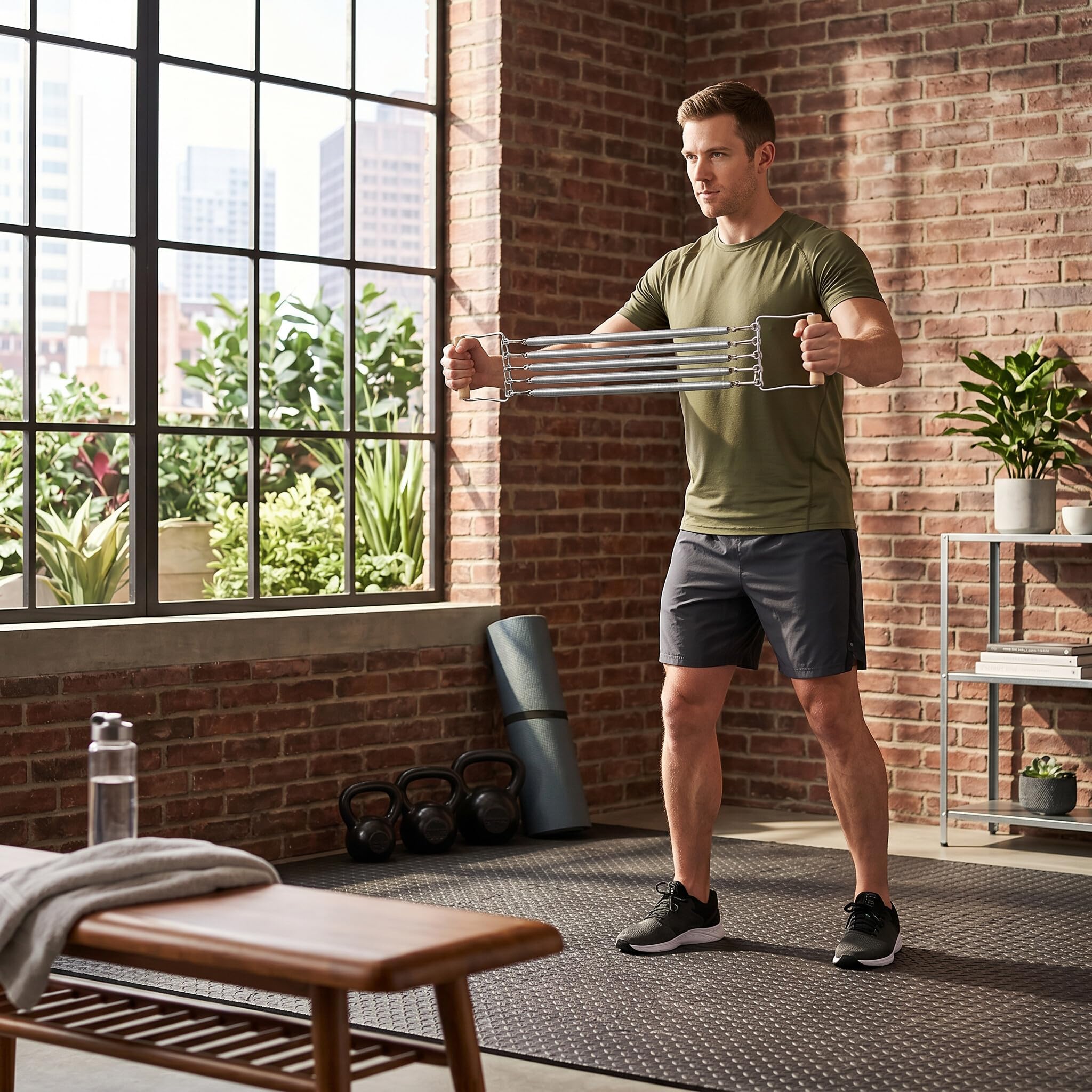 Espansore Toracico Fitness per Esercizi Muscolari Toracici con Manico in Legno e Molla Rimovibile e Sviluppatore Toracico per Allenamento