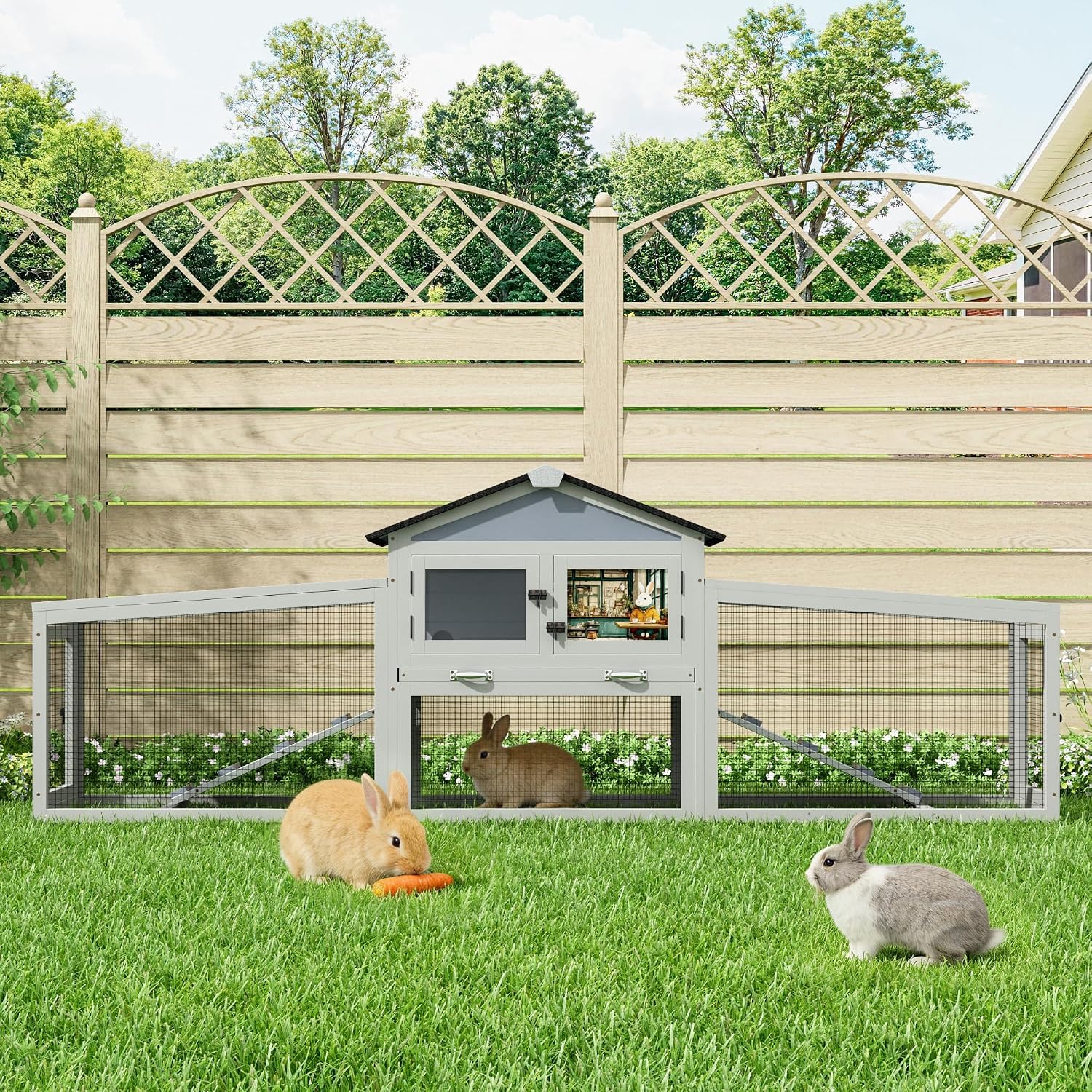 2-Tier Rabbit Hutch with 3 Run Boxes, Guinea Pig Cage