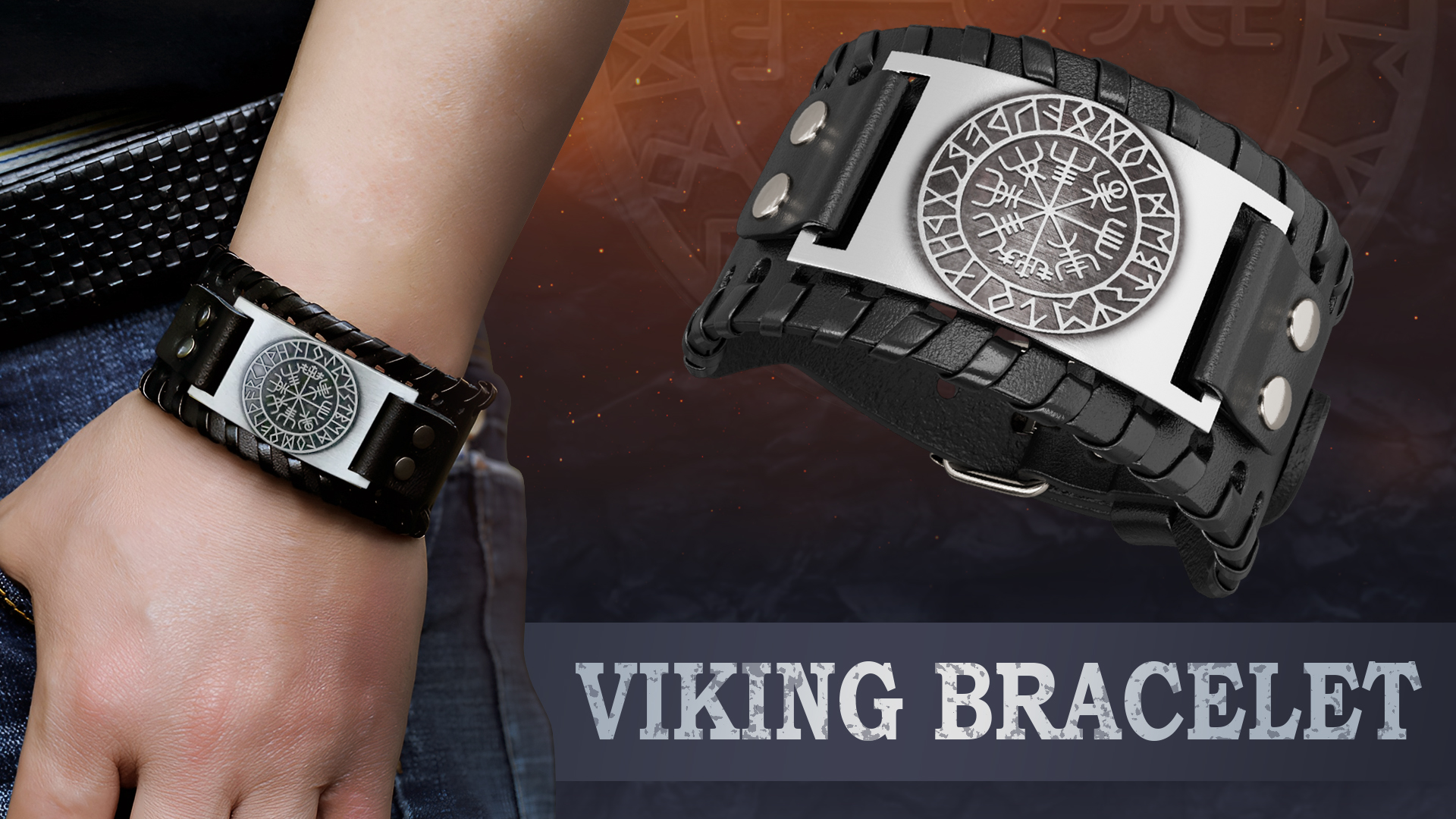 Pulsera Vikinga de Cuero para Hombre con Amuleto Vegvisir miniatura 7