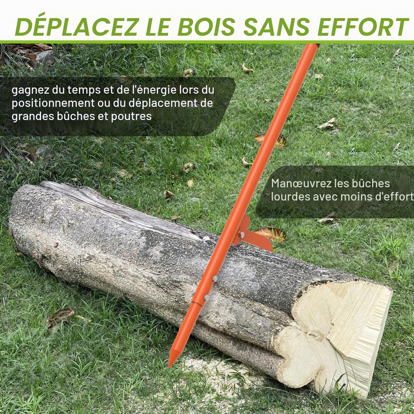 BeneLabel Levier Forestier, Timberjack Rouleau à Bûches Cric à Bûches 2en1 Accessoires pour Fendeuses à Bois pour Saisir, Déplacer et Serrer avec Poignée Antidérapante, 107-124cm