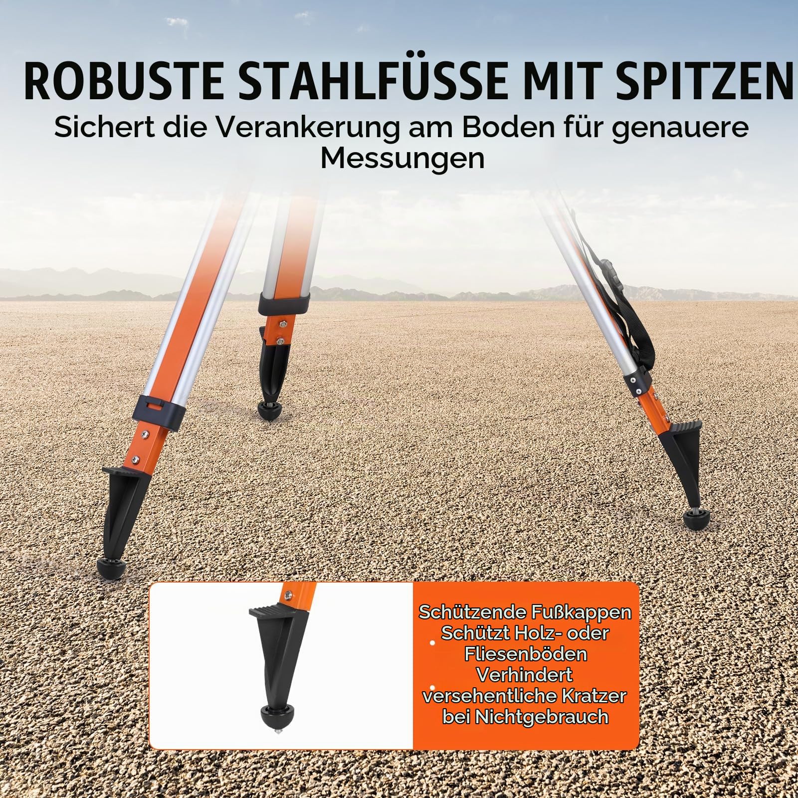 VEVOR Baustativ, 5/8"-11-Gewindehalterung, höhenverstellbar 1145-2905 mm, robustes Vermessungsstativ, mit Wasserwaage und Diffusionsbegrenzer, rutschfeste Füße, für Laser & Nivelliergeräte