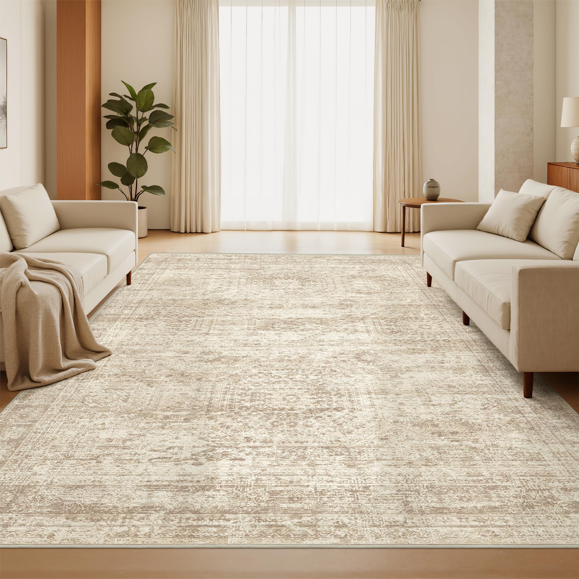 Restydon 5x7 Area Rugs, Ultra-Thin Washable Rugs for Living Room, Anti-Slip Backing Area Rug for Bedroom, Soft Abstract Vintage Home Decor Rug for Dining Room(5'x7', Beige/Ivory) โ image 1