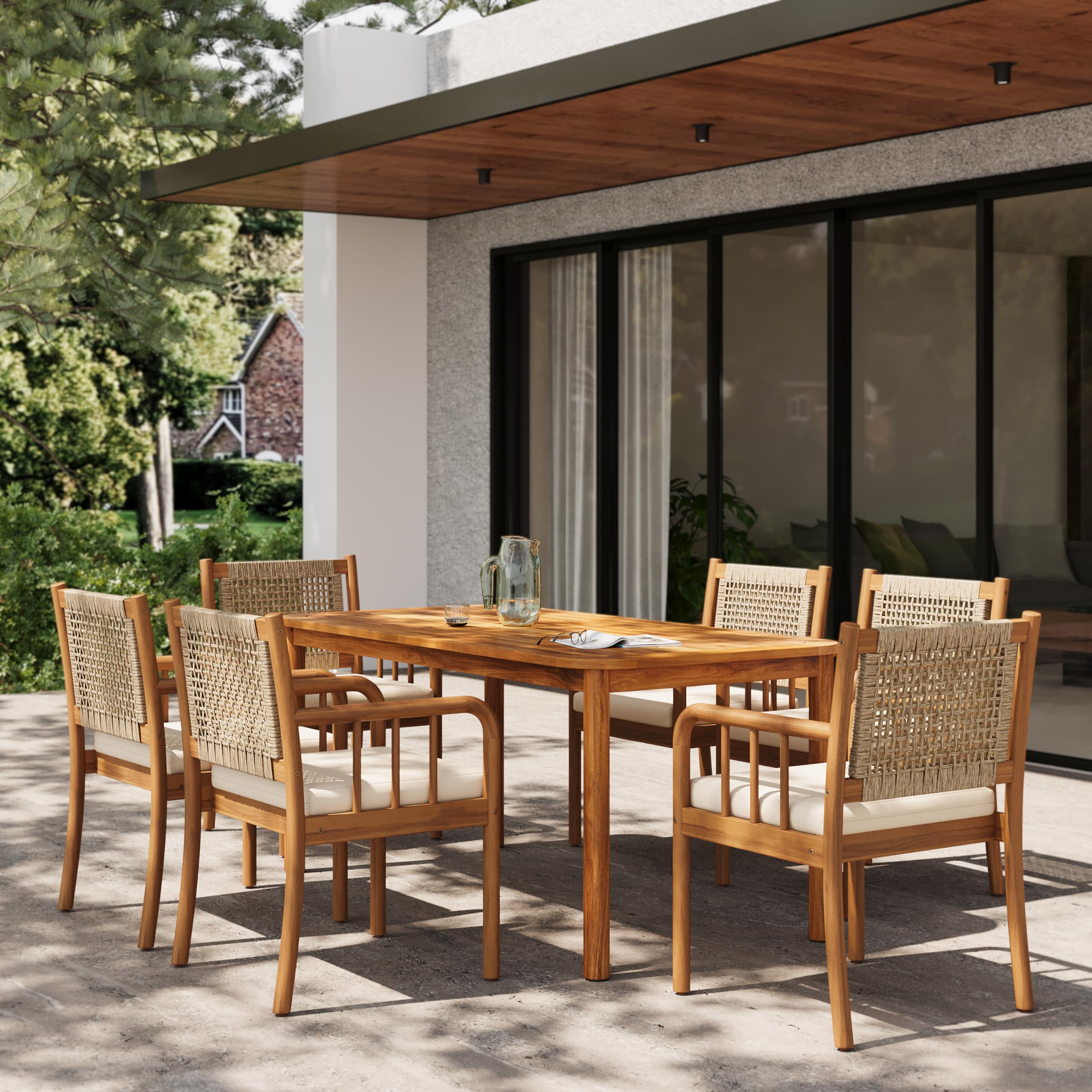 Photo 1 of Christopher Knight Home 7-Piece Acacia Wood & PE Rattan Patio Dining Set