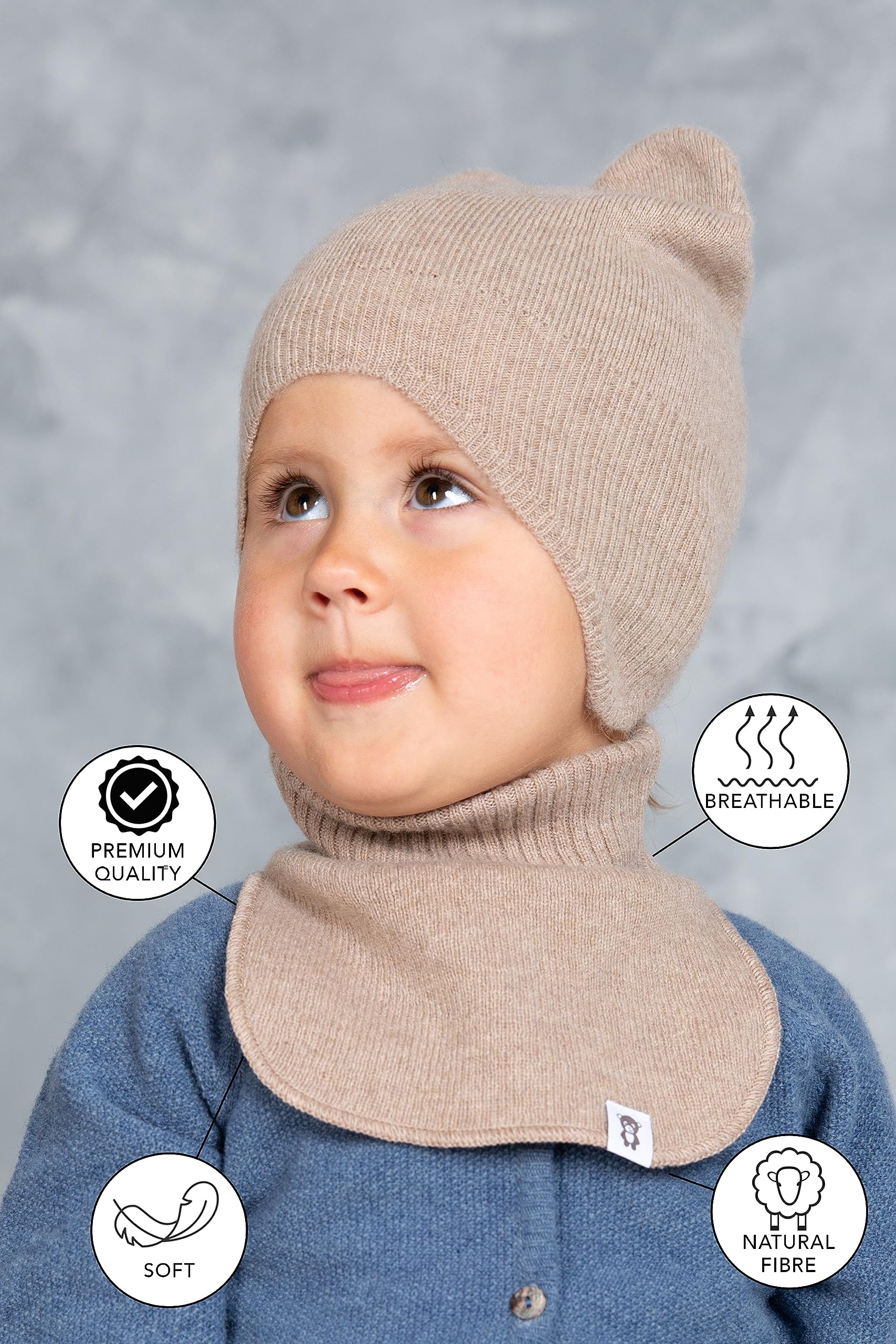 Sciarpa tubolare in lana per bambini I super morbida e calda a maglia per proteggere il collo in autunno e inverno, sciarpa a slittamento in colore Beige, Rosa, Grigio per bambini da 0 a 3 anni