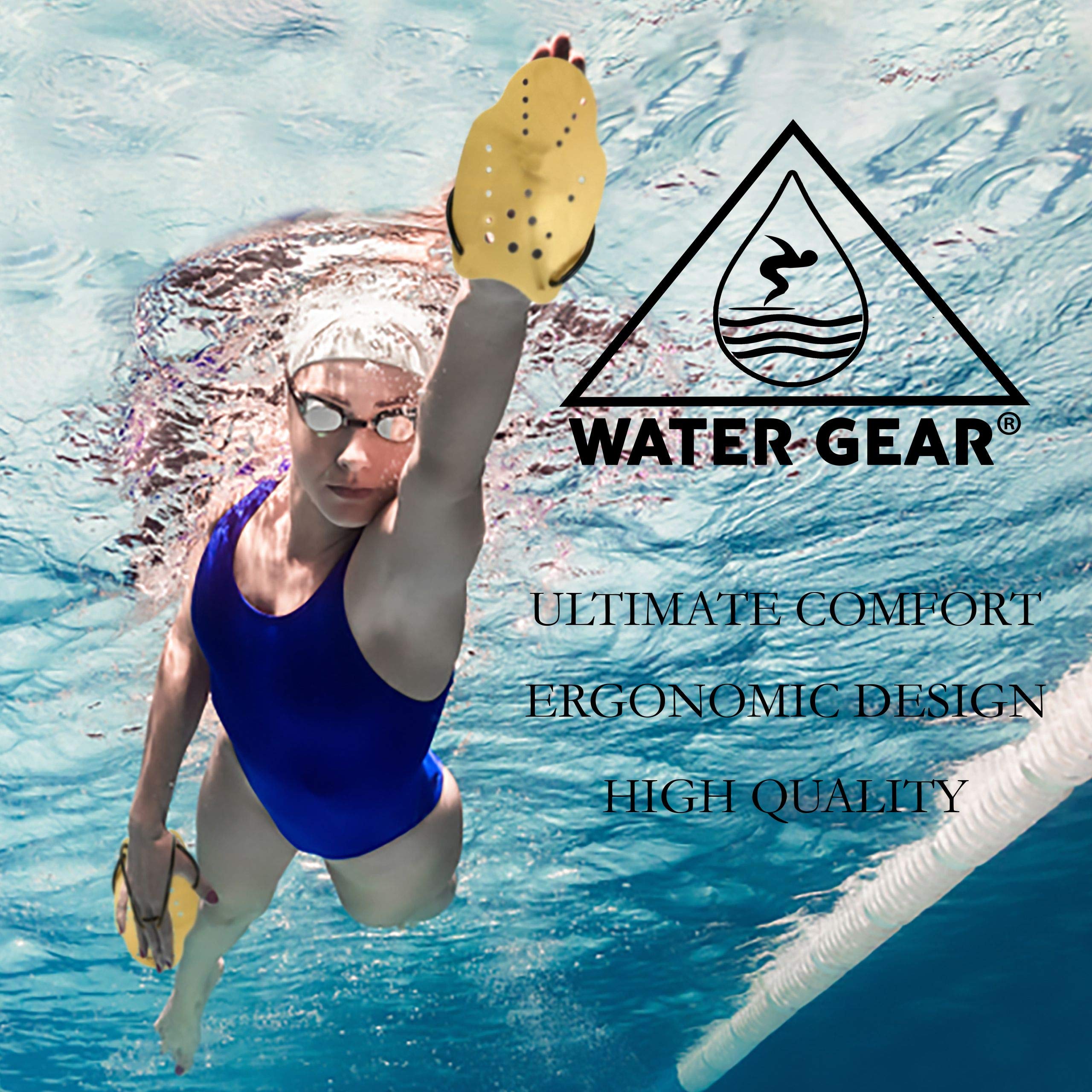 Water Gear Master Hand Paddles - for Swimming Stroke Training with Adjustable Strap for Men and Women - Curved Ergonomic Endurance and Strength Training Equipment