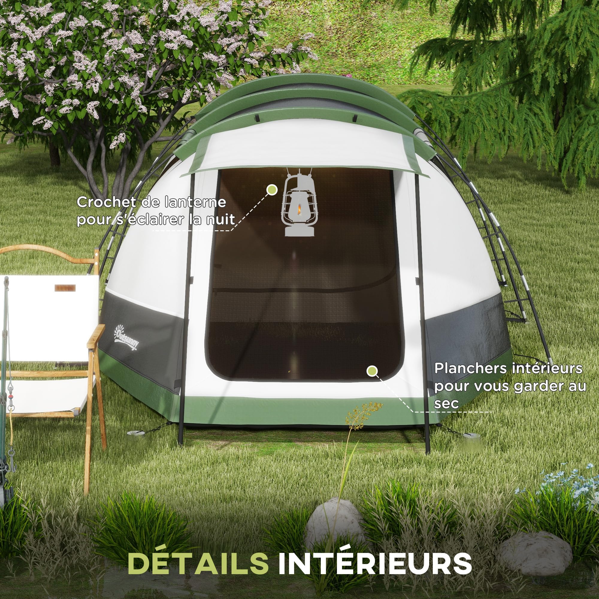 Outsunny Tente de Camping familiale 3-4 pers. - Tente Tunnel avec Porche étanche 3000 mm légère ventilée Facile à Monter - Sac de Transport Inclus - Gris