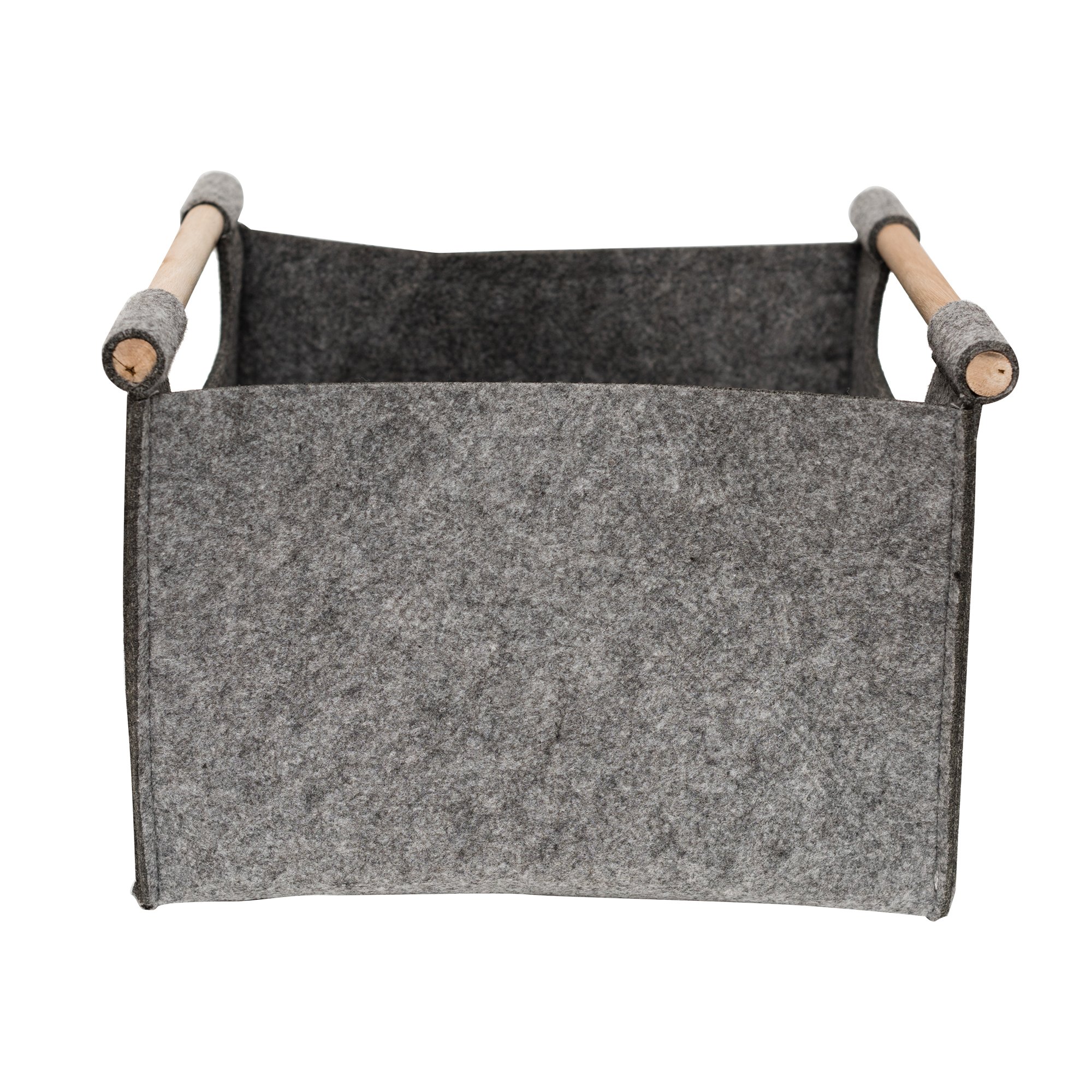 Korbond Medium Foldable Storage Basket – Grey Thick Felt Box Shaped Organiser with Natural Wooden Handles