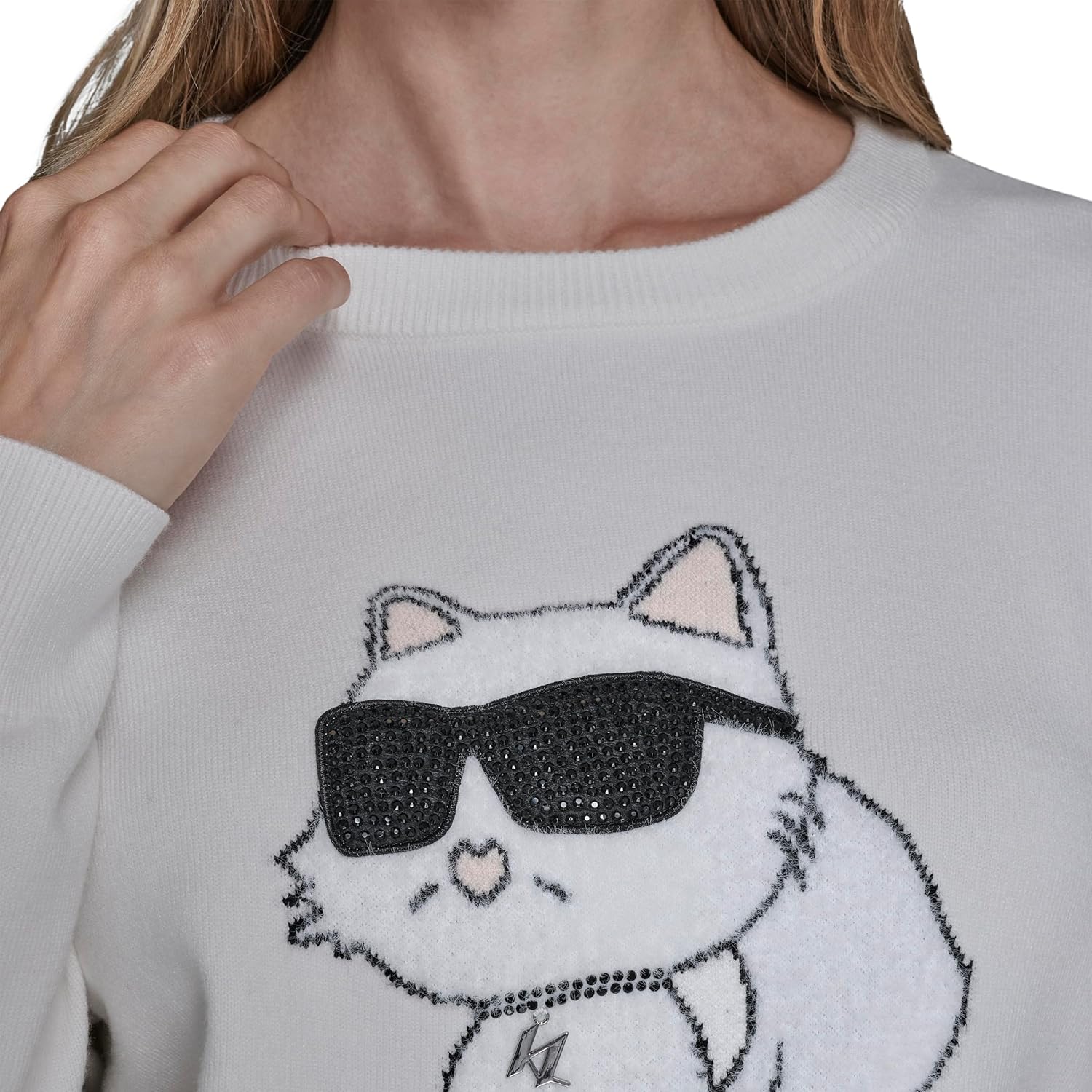KARL LAGERFELD womens Long Sleeve Crew Neck Cool Choupette Sweater - Image 6