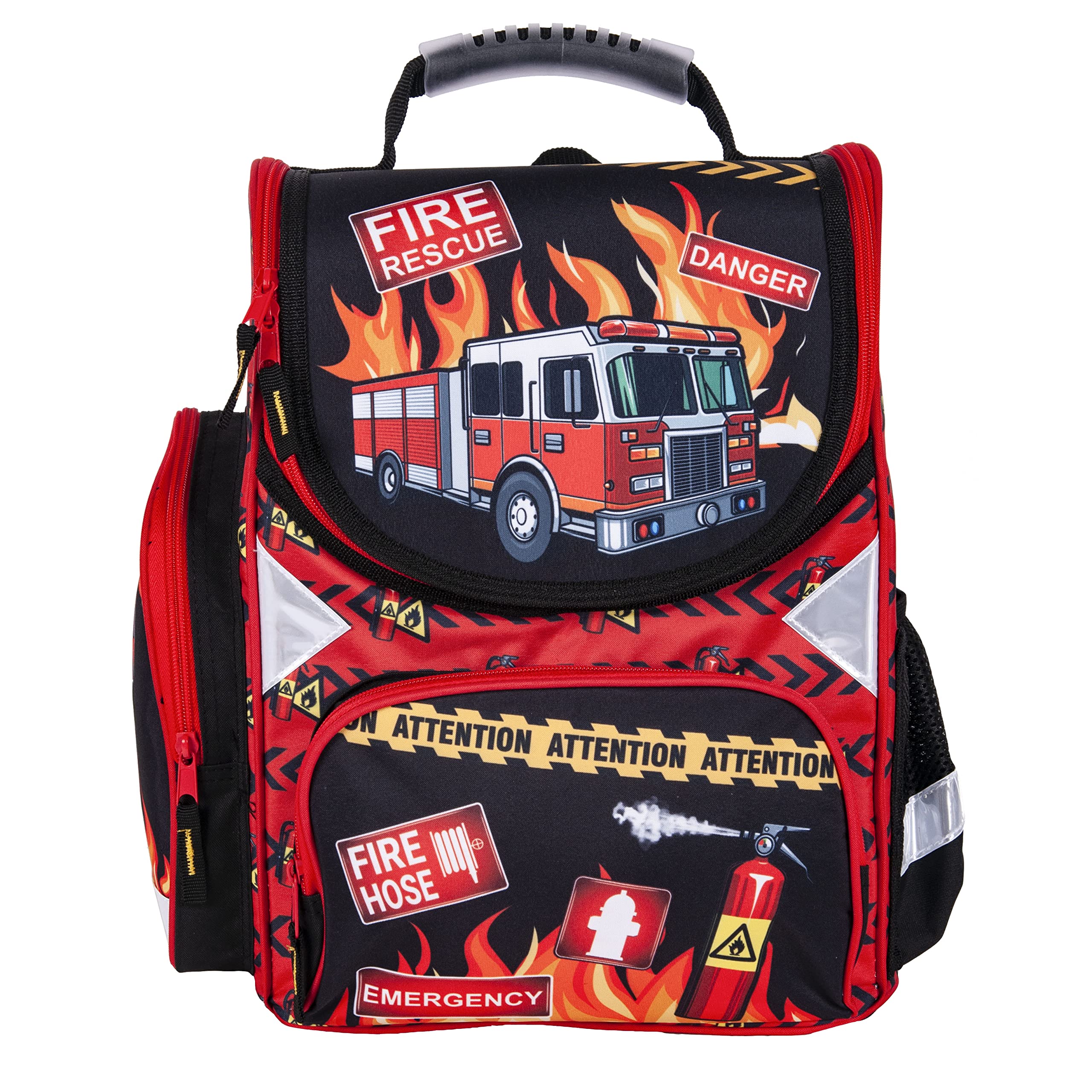 Goldkids Feuerwehr Firefighters Schulranzen Grundschule ergonomischer Ranzen Federmappe Federtasche Federmäppchen ohne Inhalt Turnbeutel Sporttasche 4er Set Fire