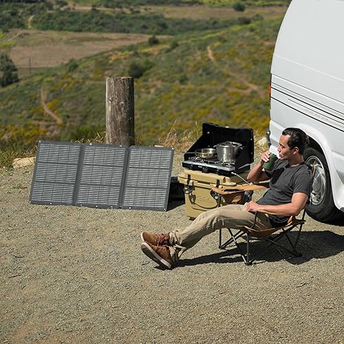 Miniatura 9 de SunJack Cargador de panel solar portátil plegable de 120 W con soportes, MC4PD60 USB-CUSB-A, ETFE monocristalino, cargador solar impermeable para