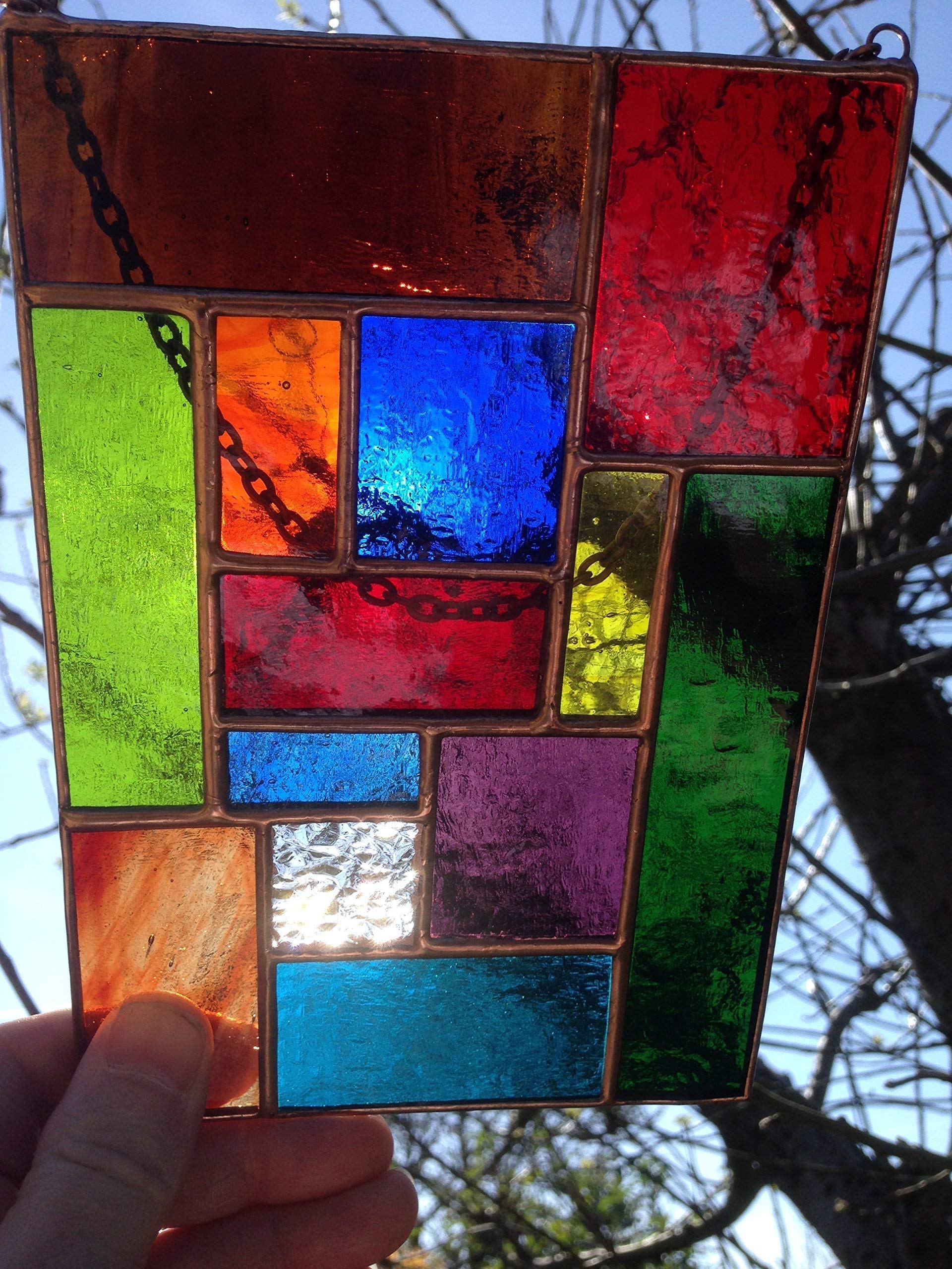 Pannello in vetro colorato, multicolore in rame, astratto, arte fatta a mano