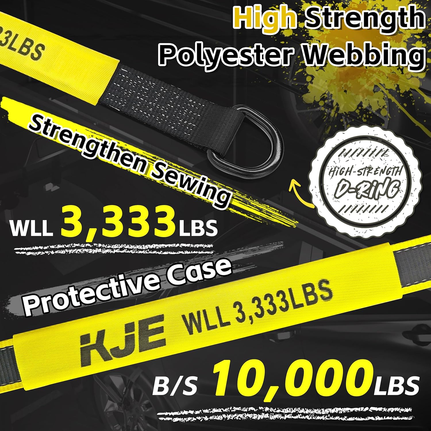 KJE 4 Pack Car Tie Down Straps for Trailers - Lasso Style Tire Ratchet Strap with Snap Hooks - 2" x 10' 10,000LBS Break Strength - Wheel Straps for Hauling UTV, SUV, Truck, Any Cars