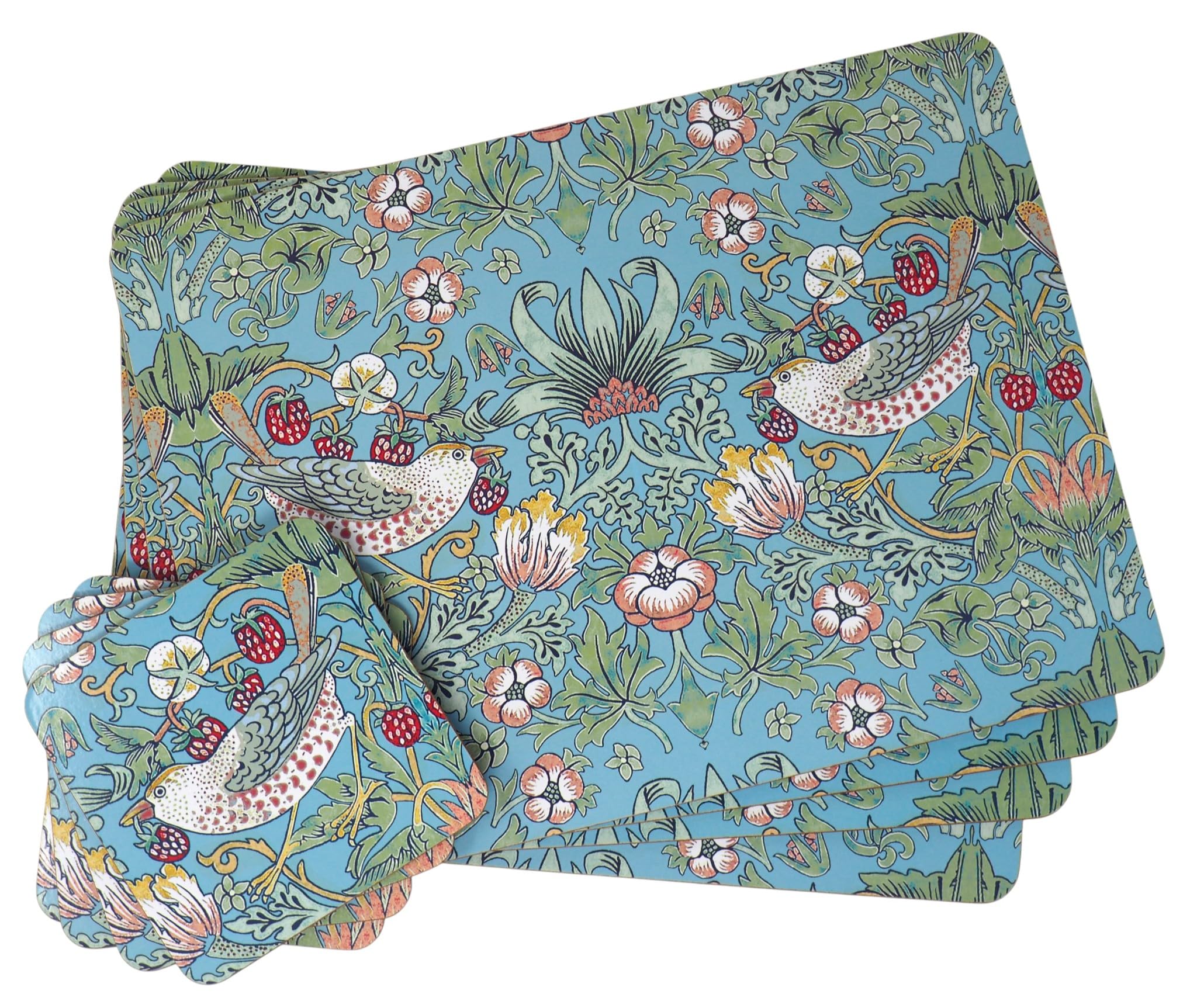 LP SUPPORT Set Of 4 Strawberry Thief William Morris Design Dinner Place Mats And Coasters