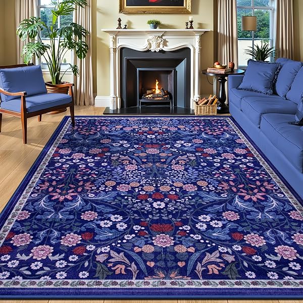 Botanical Blue Vintage Floral Rug