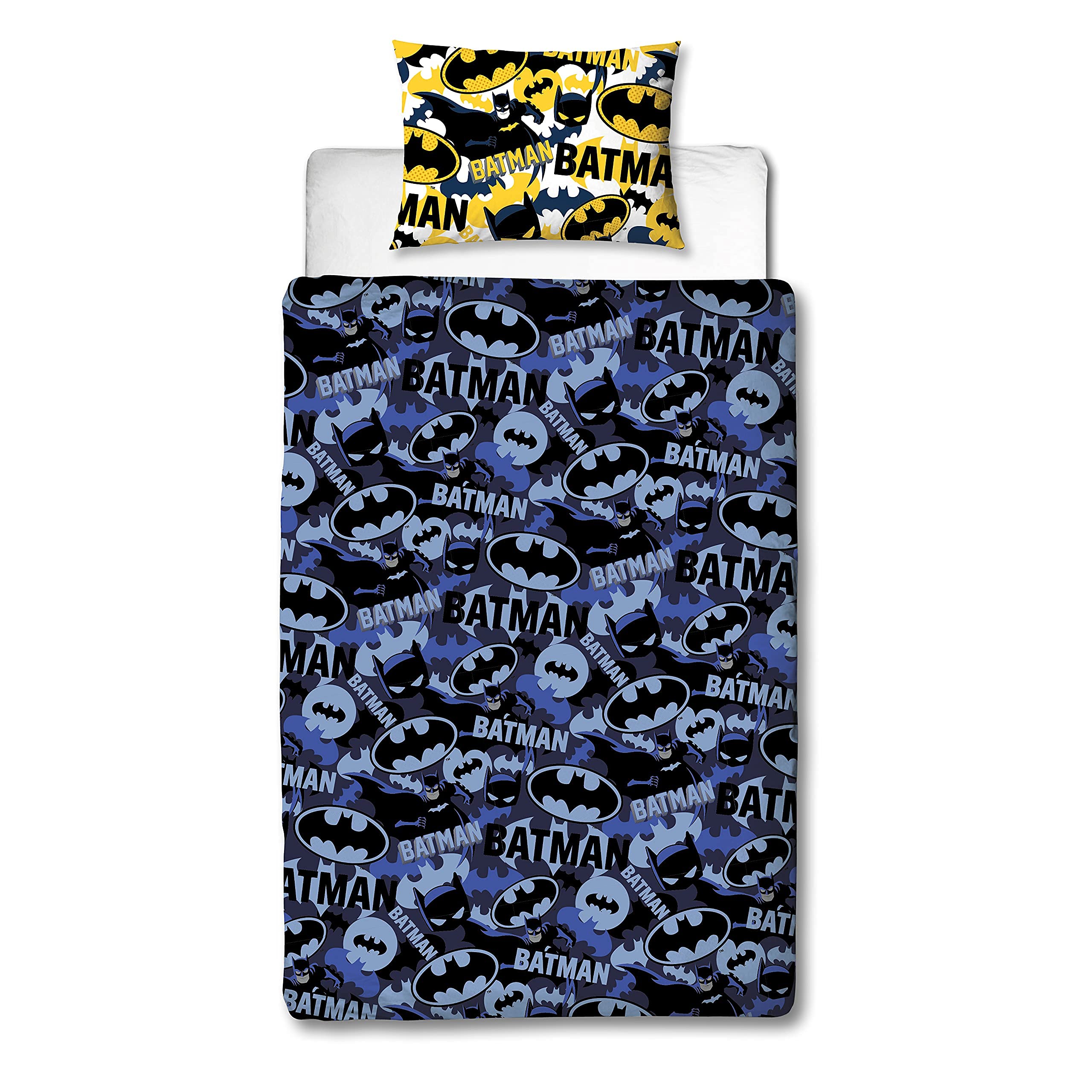 Character World Funda de edredón oficial de Batman con diseño de camuflaje | funda de edredón reversible azul de dos caras