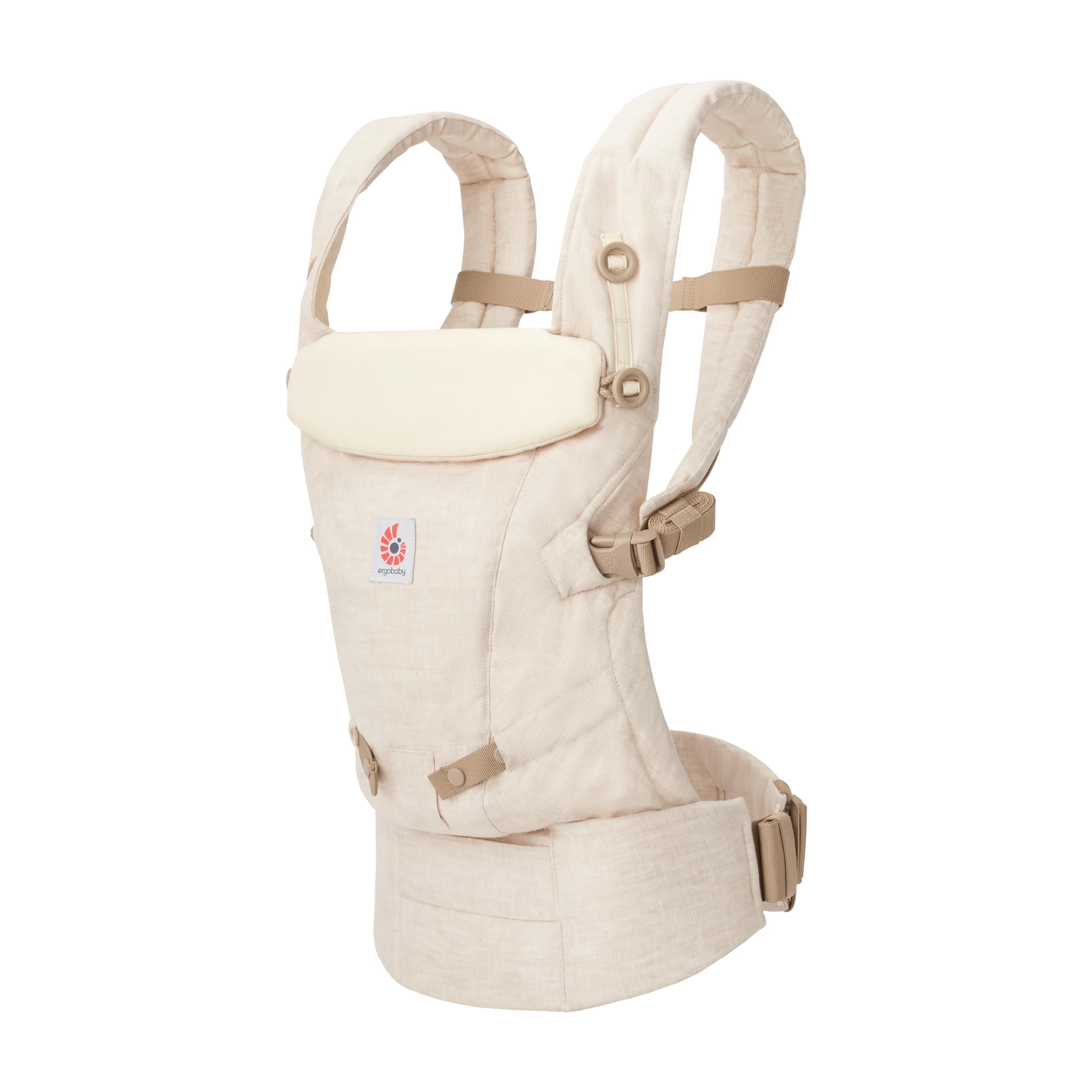 Ergobaby Adapt Nosidełko dla noworodków z materiału lnianego, z 3 pozycjami, ergonomiczny, nosidełko na brzuchu, naturalny len