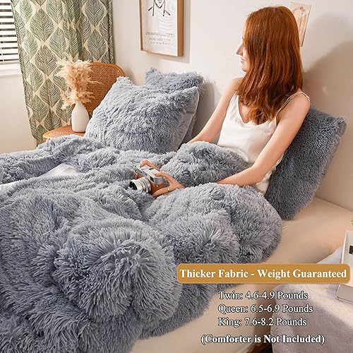 Miniatura 3 de XeGe juego de funda de edredón de terciopelo de lujo ultrasuave, juego de cama de 2piezas, 1funda de edredón de piel sintética y 1funda de almohada