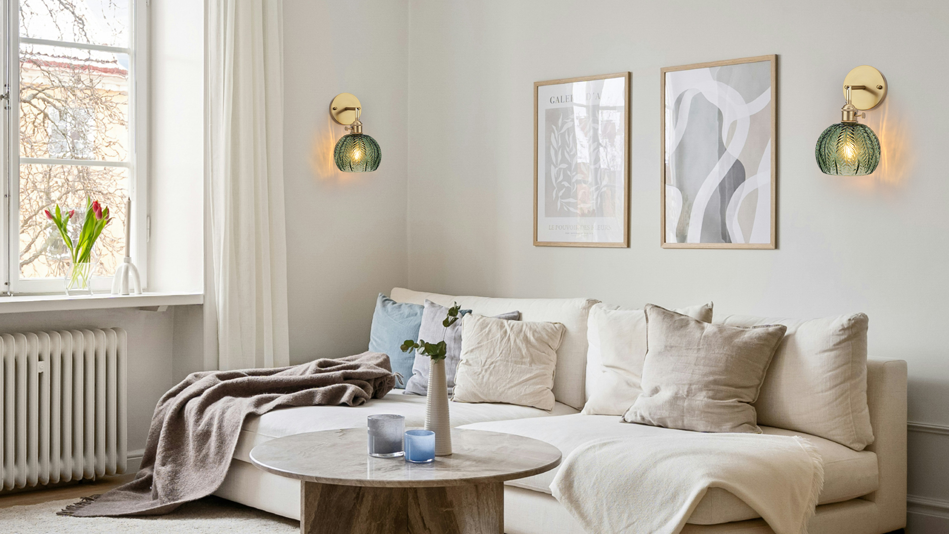 Image of Cerdeco Vintage Wall Sconce with Green Leaf Glass Shade,180Adjustable Arm and Golden Base,Modern Indoor Wall Light Lighting for Bedroom