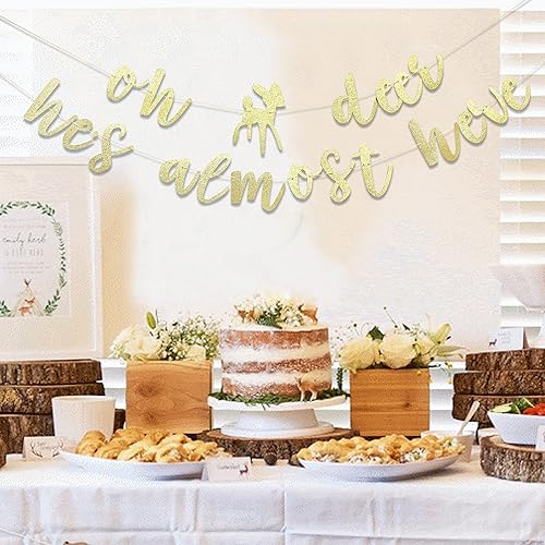 Miniatura 4 de Cartel de baby shower con texto en inglés "Oh Deer Boy Woodland", decoración de fiesta de criaturas del bosque