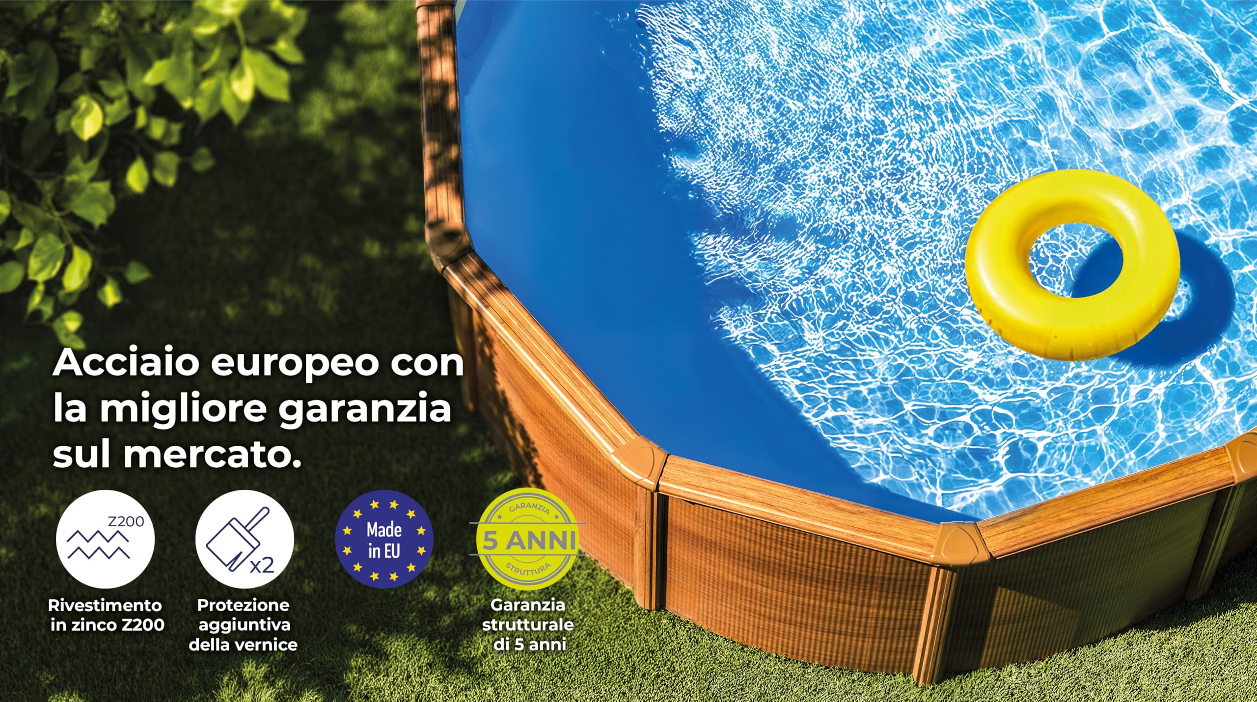 Piscina Gre KITPROV6188WO Amazonia. - Piscina fuori terra in acciaio, ovale con aspetto in legno. Piscina scomponibile per Giardino. 610 x 375 x 132 cm