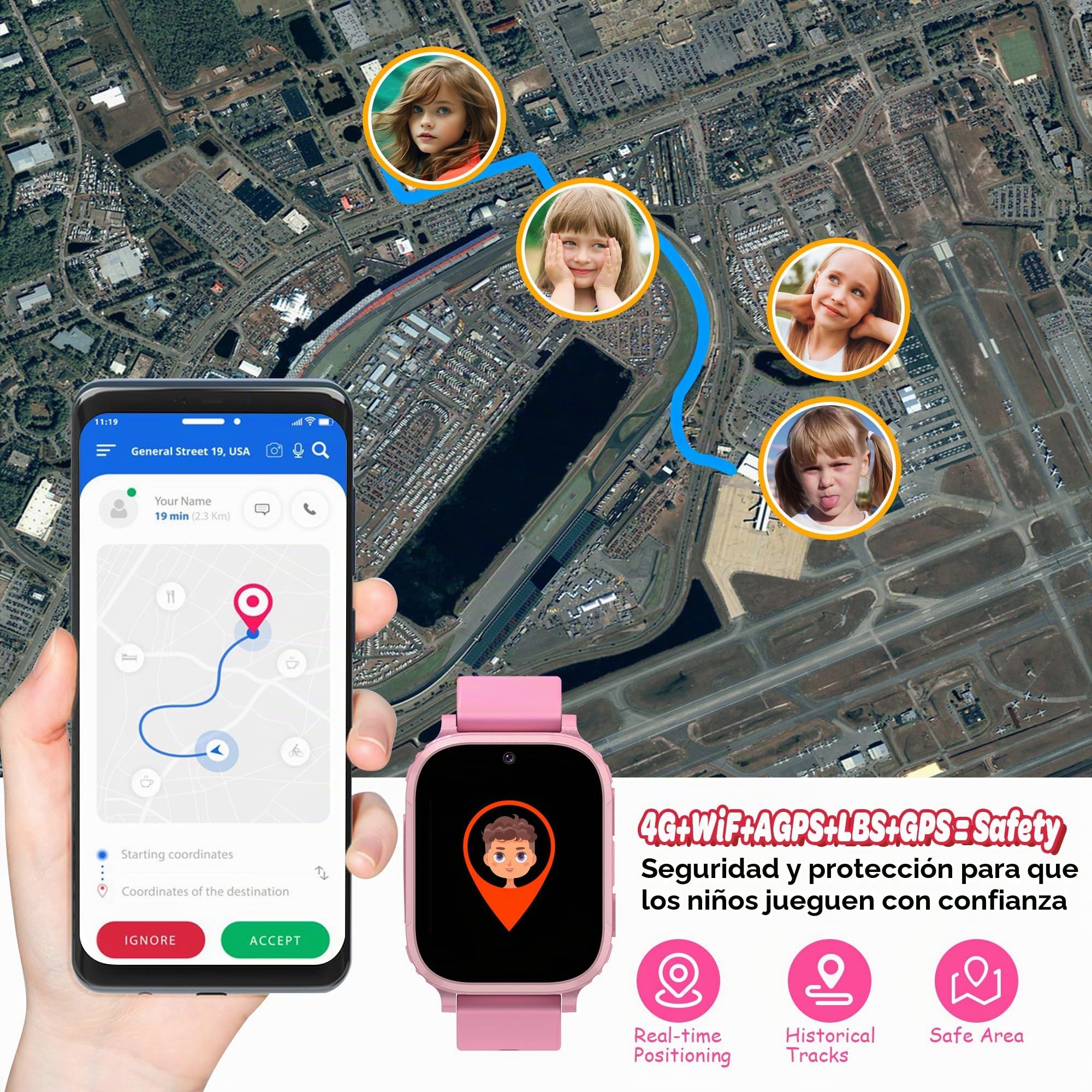 4G Reloj Inteligente Niño, Smartwatch Niños con GPS y Llamadas Teléfono Videollamada SOS Chat de Voz Modo Clase Juego IP68 Despertador, Reloj Niños con GPS y Llamadas Regalo Cumpleaños Niño Niña