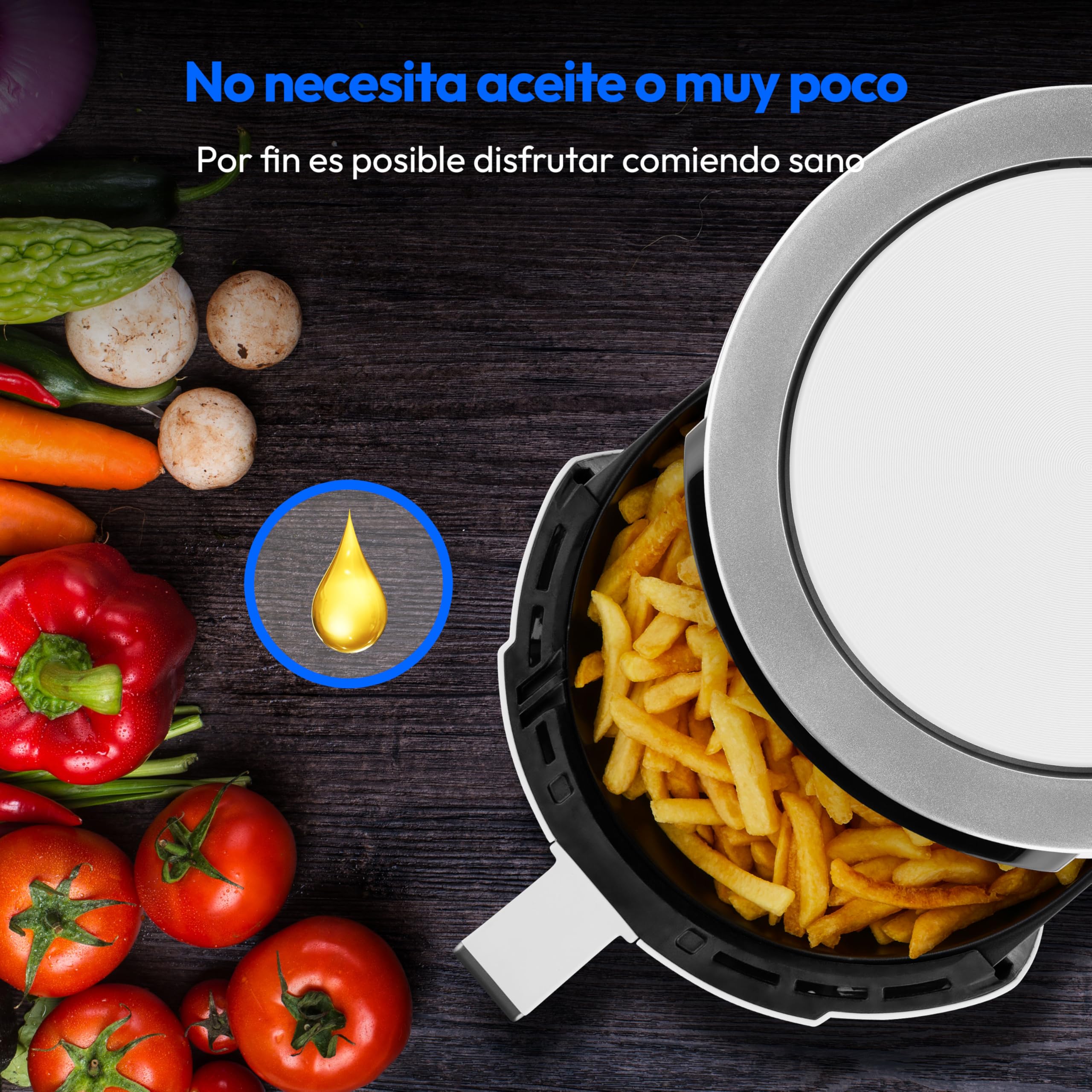 MEDION Freidora de aire caliente P40 L (4,7 litros, 1500 vatios, fácil manejo, freír sin aceite, temporizador de 60 minutos, hasta 200° C, revestimiento antiadherente, MD13030) blanco