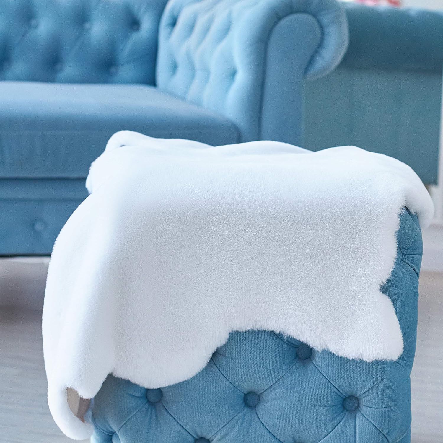 Lith Home Afro Faux Rabbit Fur Rug&Throw-Ultra Soft Plush Luxurious Chair Couch Sofa Bed Furniture Cover or Nursery Room-3x3 ft White African Map Shape