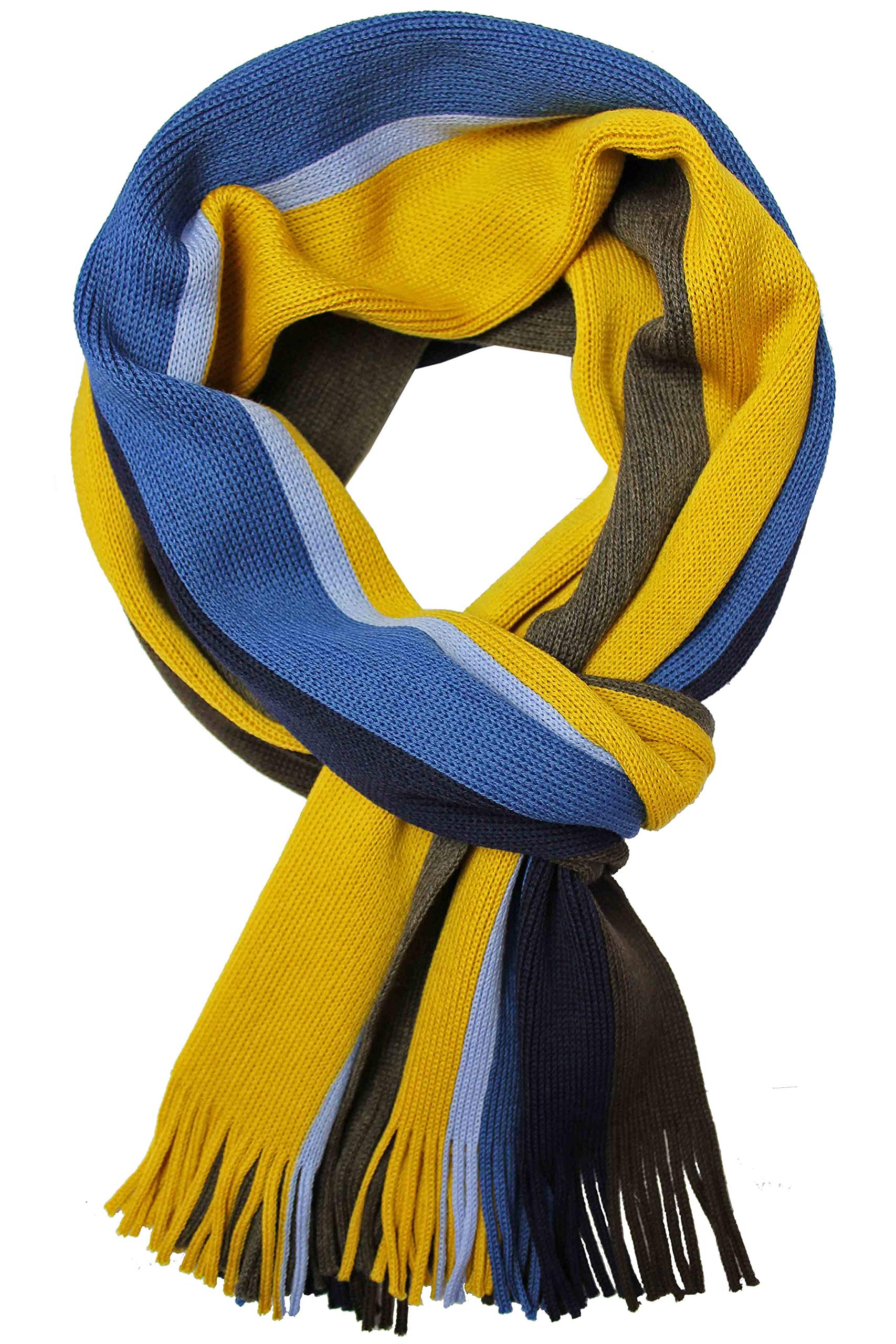 Sciarpa lavorata a maglia Sciarpa da uomo Warm & Soft Red Fox® Unisex in lana a righe multicolore (marrone giallo blu)