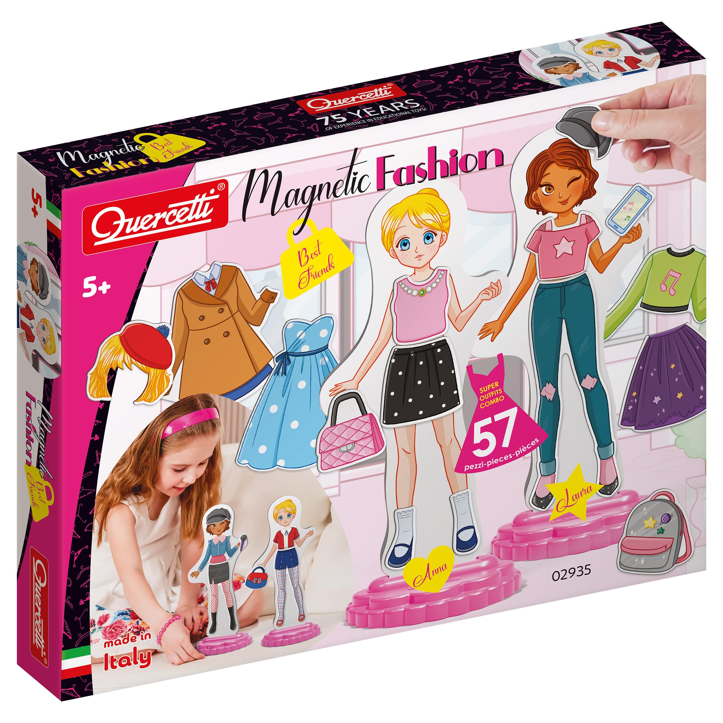 Quercetti Magnetic Fashion Best Friends, Juguetes Niña 5 Años a 9 Años, Juego Magnetico con Muñecas y Ropa, Juguetes Niñas, Juegos Infantiles Creativos para Niñas, Made in Italy