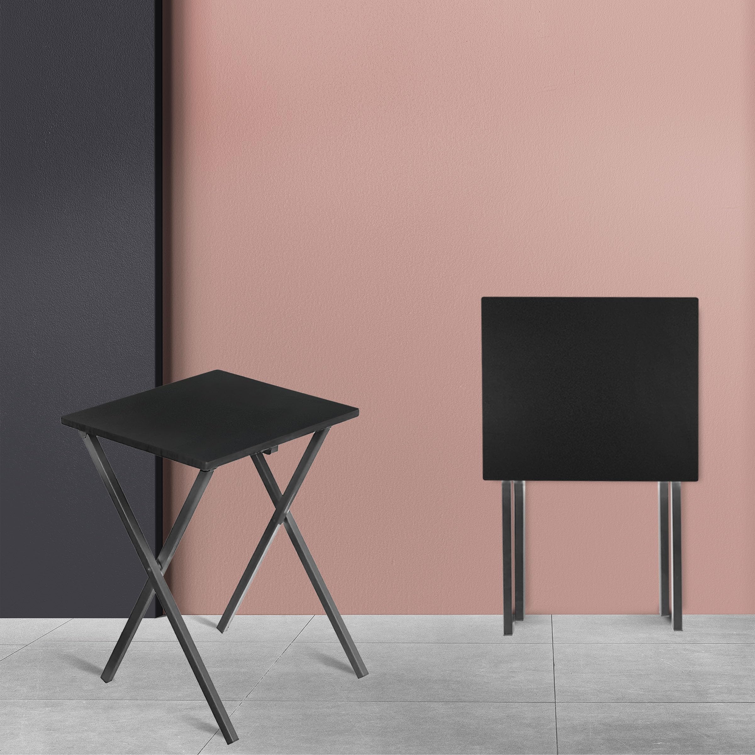 TIENDA EURASIA – Mesa Auxiliar Plegable | 34 x 40 x 50cm | Mesa Terraza Plegable | Madera y Metal Mesa+Plegable (Negro)