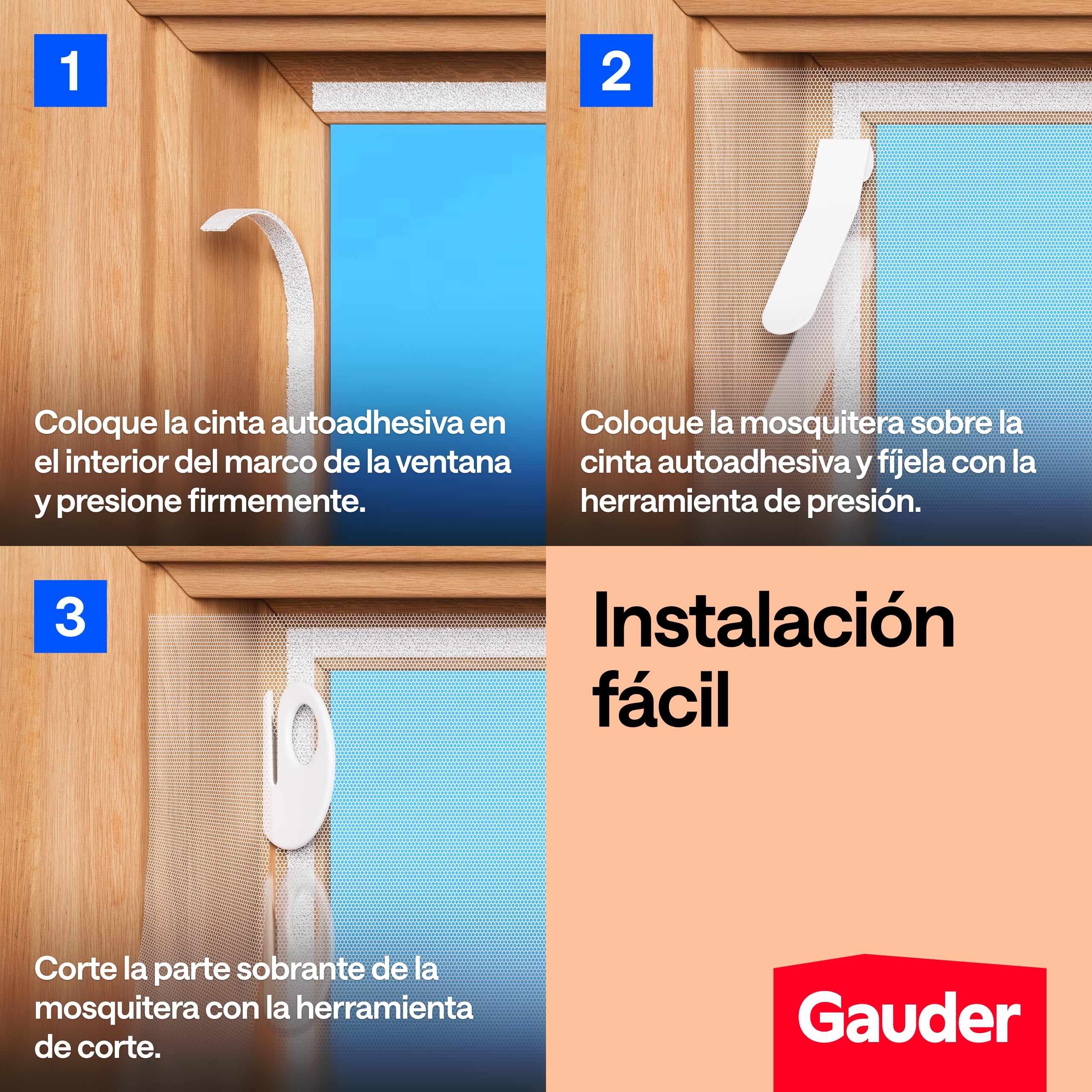 GAUDER Mosquitera para Ventana - Red Anti-Insectos con Cierre de Gancho y Bucle - Protección Adhesiva contra Mosquitos - Malla Autoadhesiva (130 x 150 cm - Bianca) — view 6
