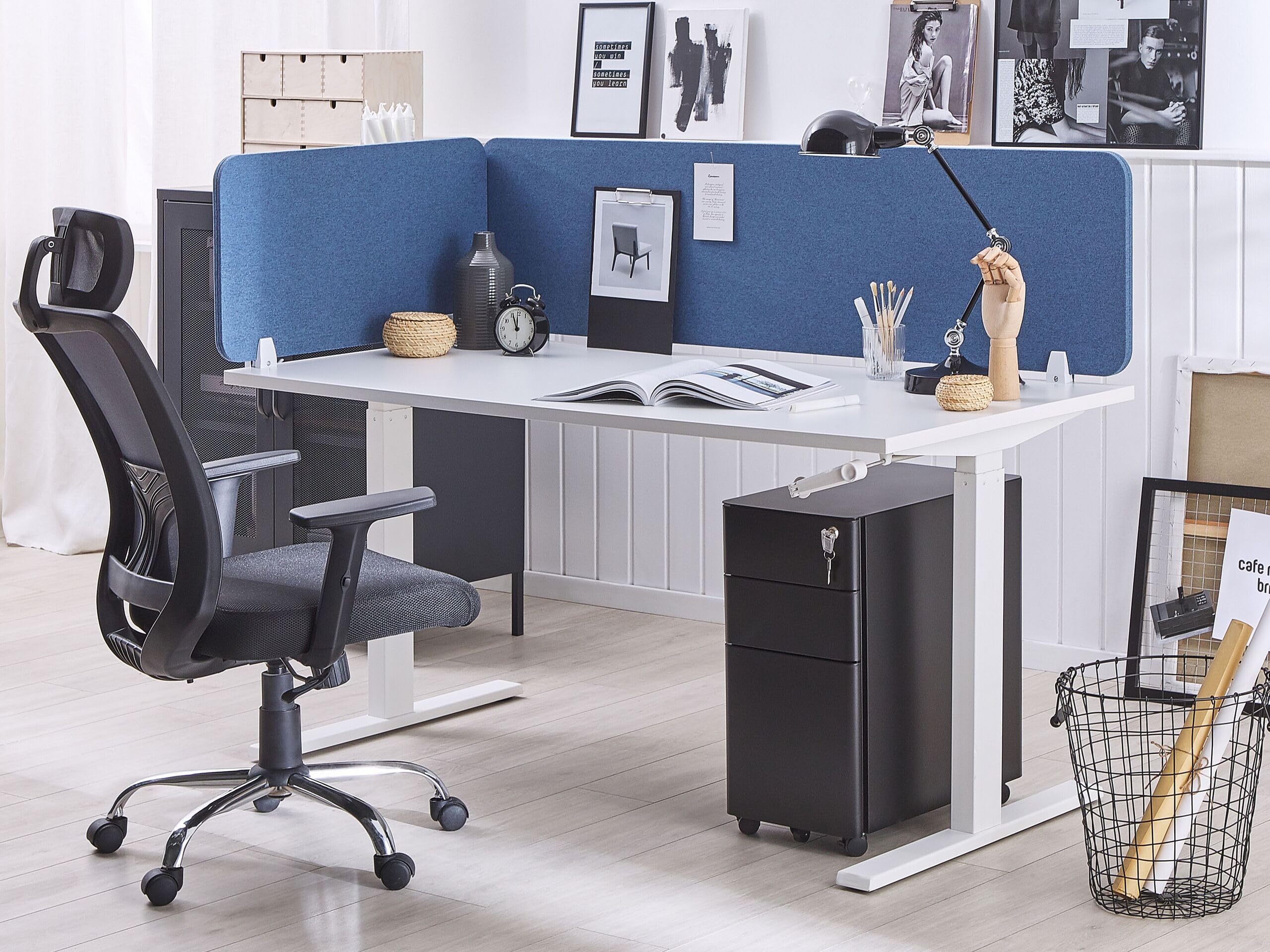 Beliani Séparateur Cloison Acoustique de Bureau et Table Bleu 72 x 40 cm Réduit Le Bruit et Les Distractions Visuelles Idéal pour Le Open Space