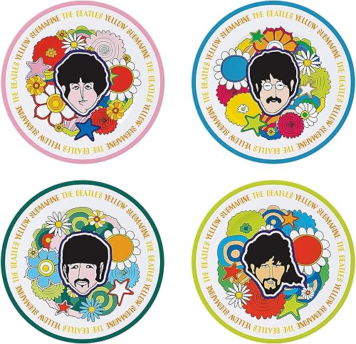 El juego de platos de flores submarinas amarillas de The Beatles incluye 4 piezas de banda musical para decoración de cocina y hogar, accesorios de