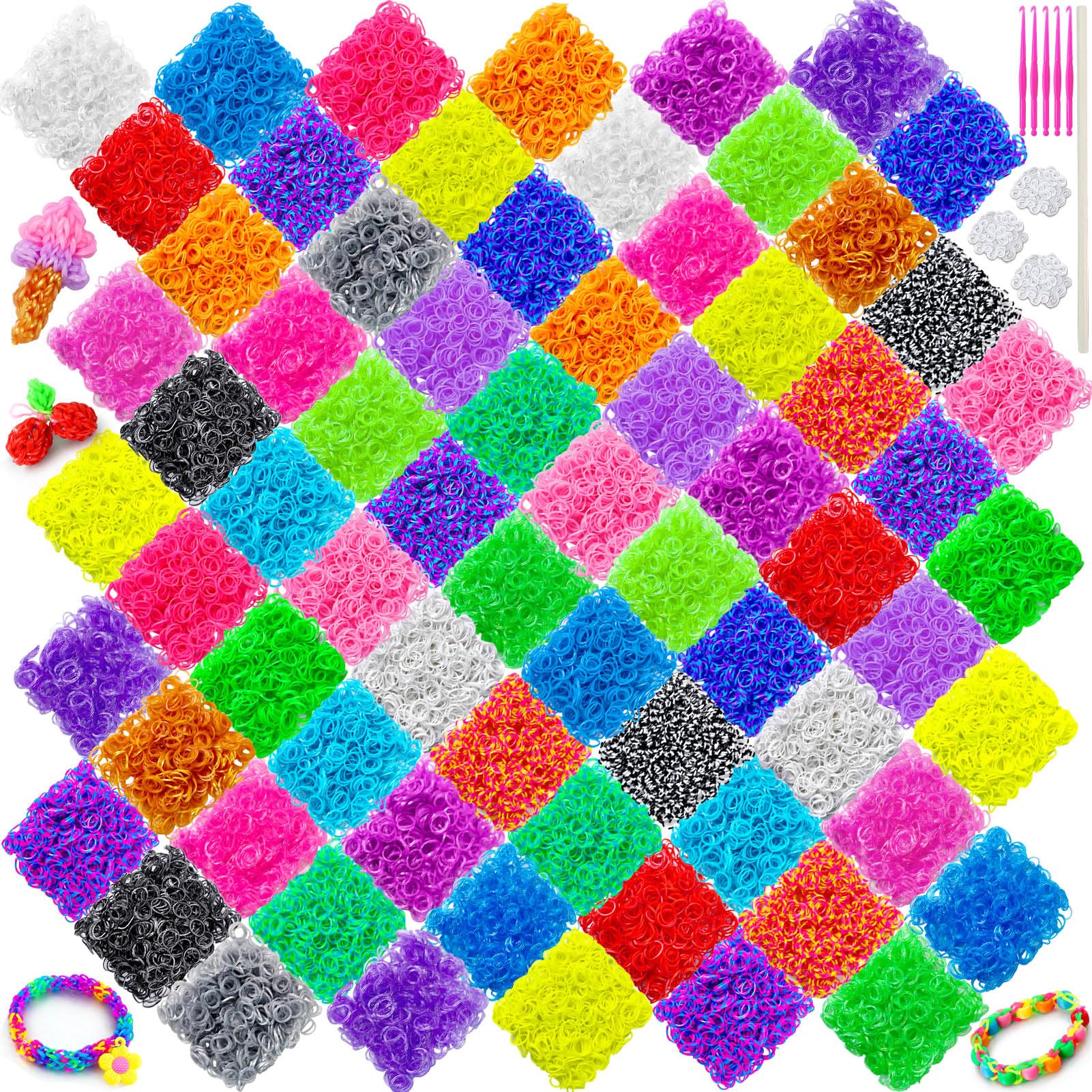 7300 Loom Bands Refill Kit in 70 Colours Rubber Band, Bracelet Rubber Band Making Kit Birthday Gift for Kids Boys Girls