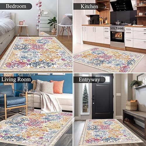 Miniatura 3 de Vaukki Alfombra para sala de estar, vintage lanudo y suave, alfombra de área de cocina antideslizante, alfombra lavable de granja para dormitorio,