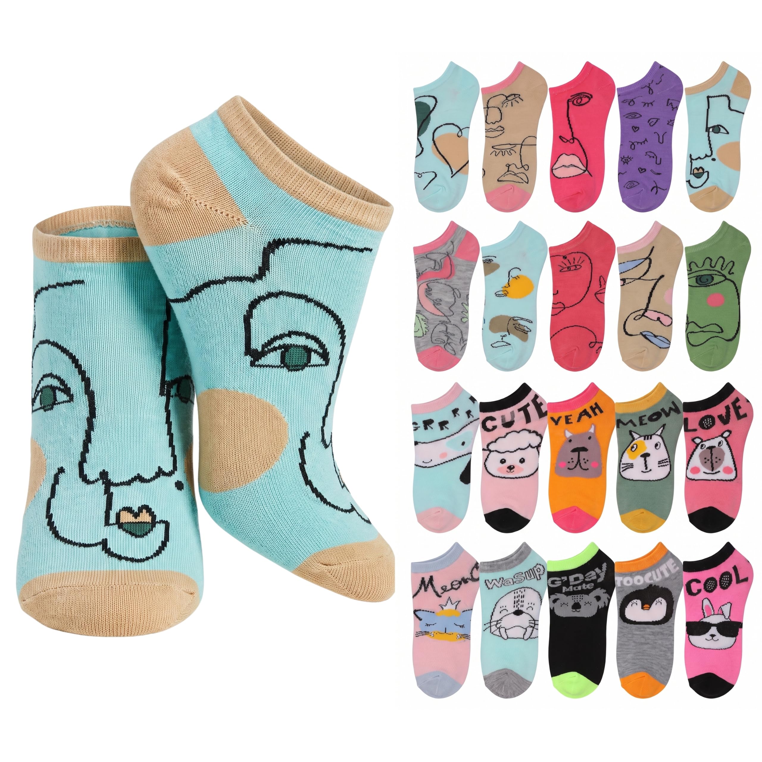 Tipi Toe Women’s 20 Pack Colorful Low Cut Socks – Lightweight, Breathable Design for All-Day Comfort Sizes 9-11/10-13