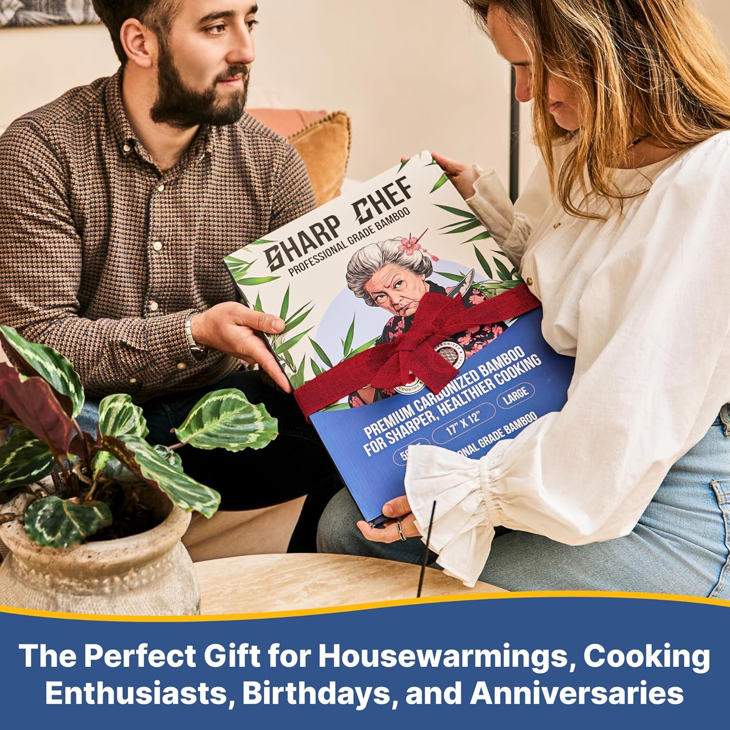 Deep Carbonized Bamboo Cutting Board, Dual Sharpener – 17x12in Large Wood Cutting Board with Juice Groove, Non toxic, Giftable – Durable & Reversible Wooden Chopping Block for Kitchen