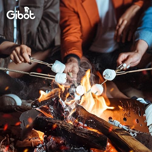 Miniatura 7 de Gibot Palitos de asado de malvavisco para hoguera, 5 varillas extensibles de acero inoxidable aptas para lavavajillas, con restos, alfombrilla de
