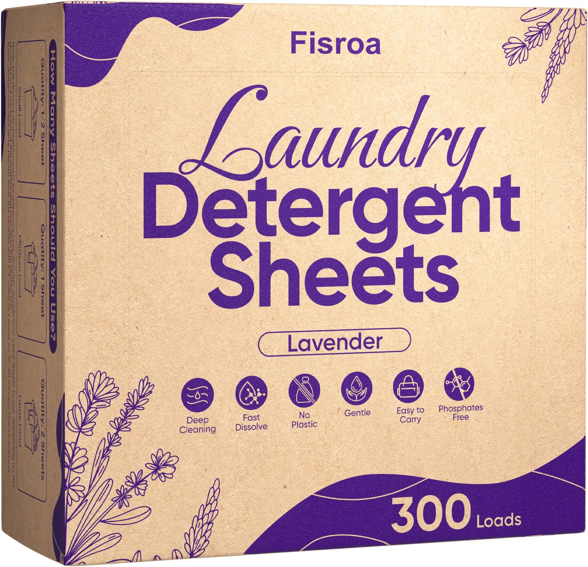 Travel Laundry Detergent Sheets Fisroa 300 Loads Lavender Eco-friendly Washing Detergent Sheets Plastic-Free Washer Sheets Strips